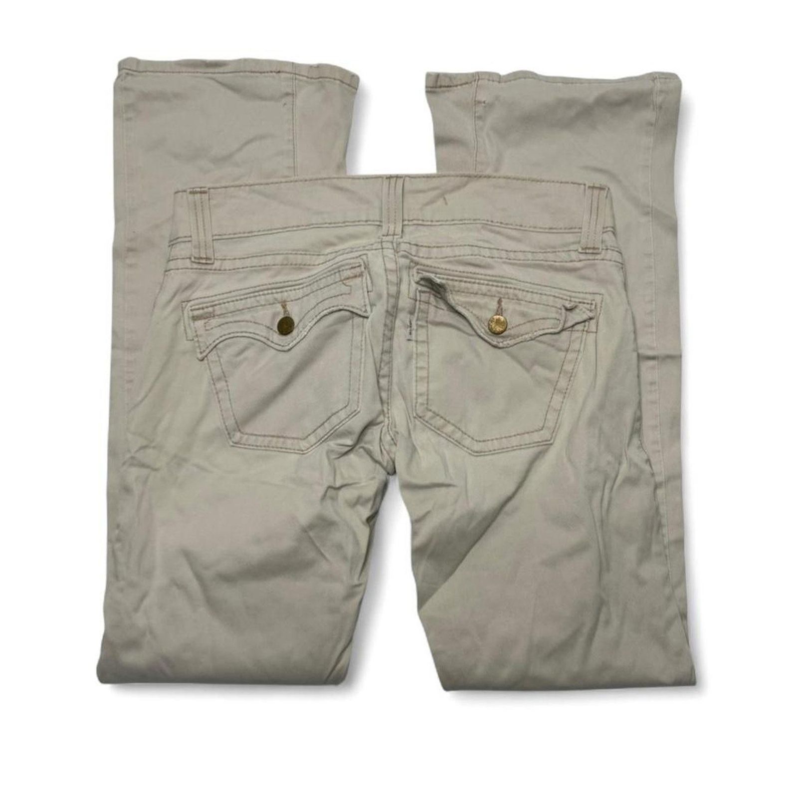 Levi's Khaki Vintage 2000s Y2K Super Low Rise Levis Flared Size 5 Size 27" / US 4 / IT 40 - 3 Thumbnail