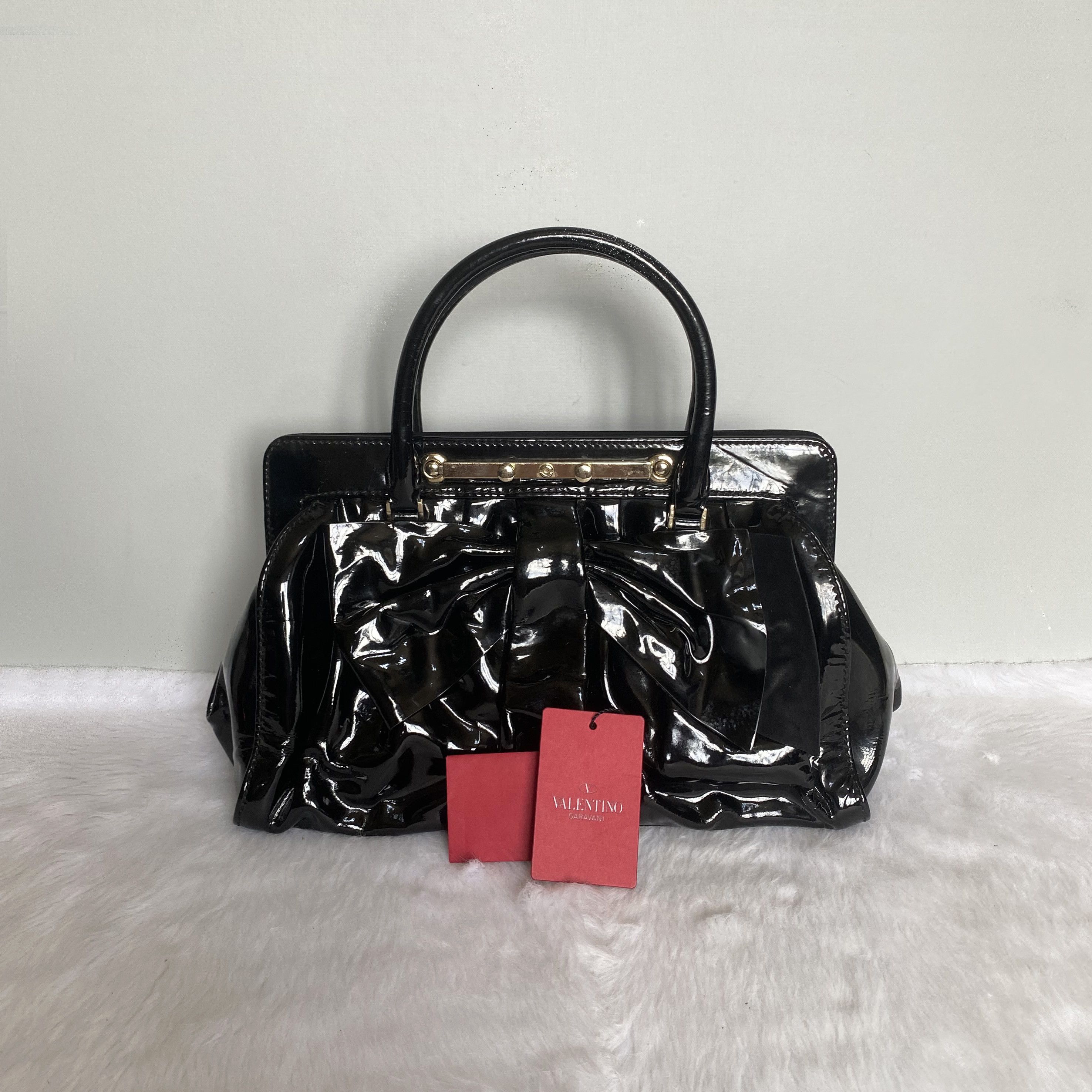 Valentino × Vintage Vintage Black Bow Patent Leather Top Handle Satchel Bag Size ONE SIZE - 1 Thumbnail