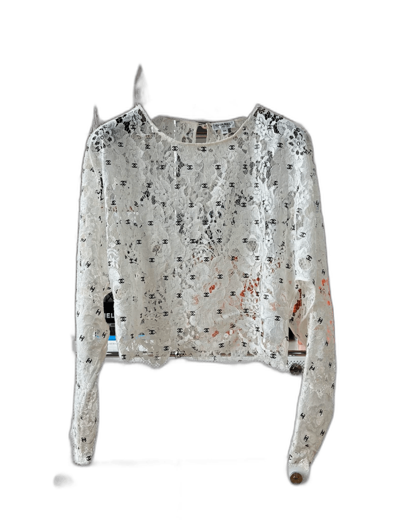 Chanel Chanel White Lace Top with Logo Size XS / US 0-2 / IT 36-38 - 1 Thumbnail