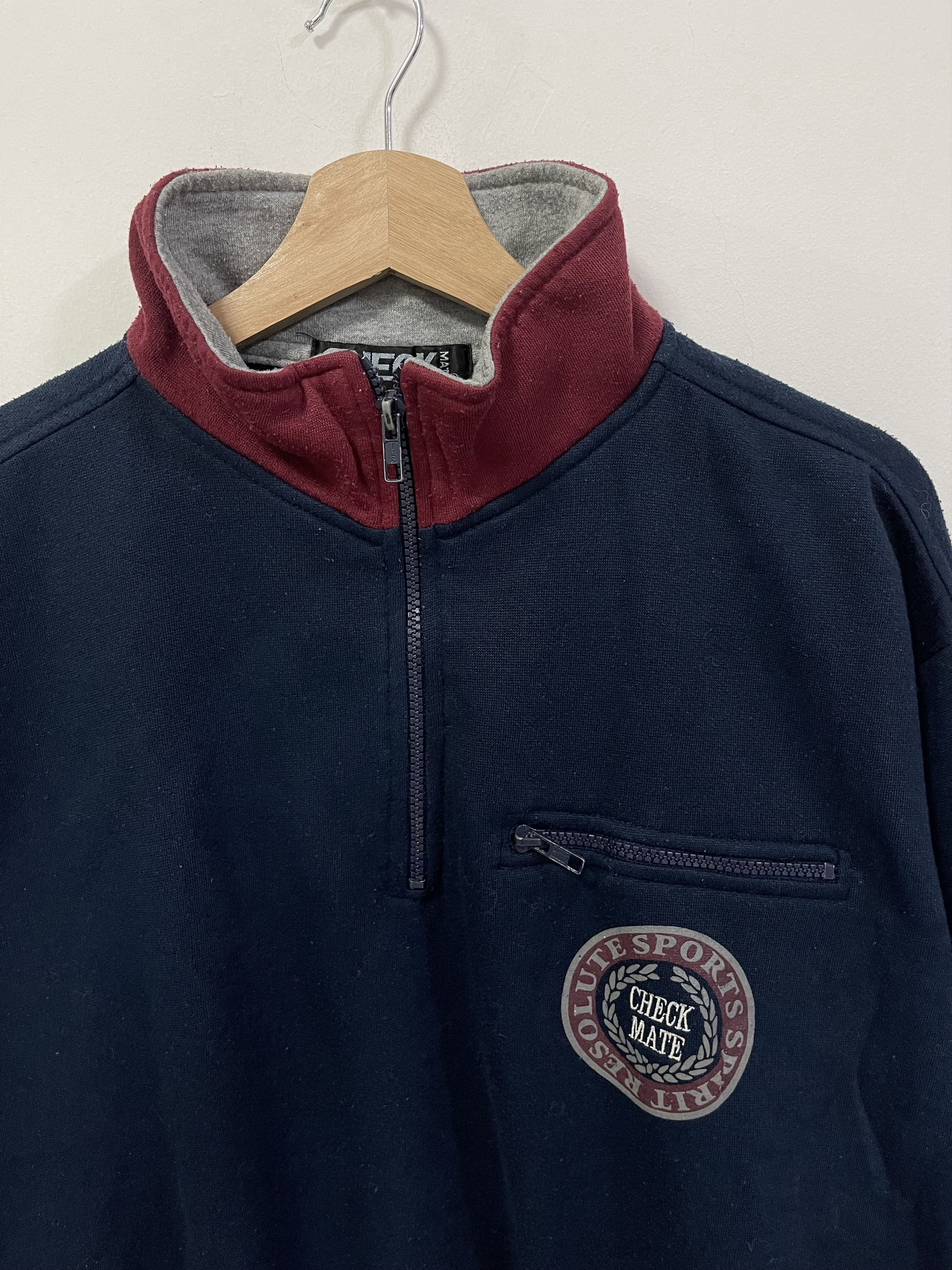 Japanese Brand × Vintage Vintage Check Mate Mini Logo Half Zip Sweatshirt Size US M / EU 48-50 / 2 - 3 Thumbnail