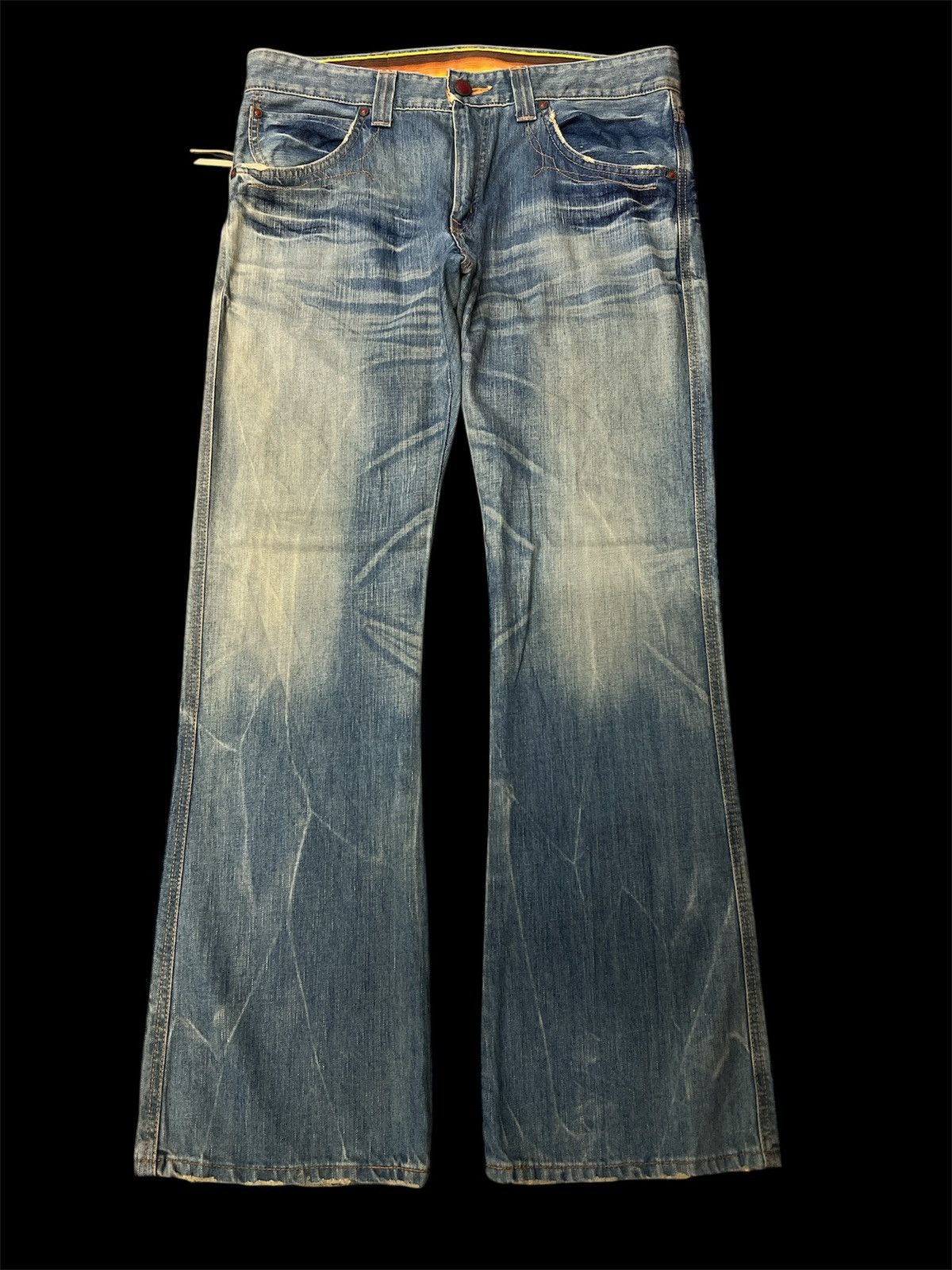 Japanese Brand × Jean FLARED‼️EDWIN 503 BLUE TRIP DISTRESSED DENIM PANT Size US 35 - 1 Thumbnail