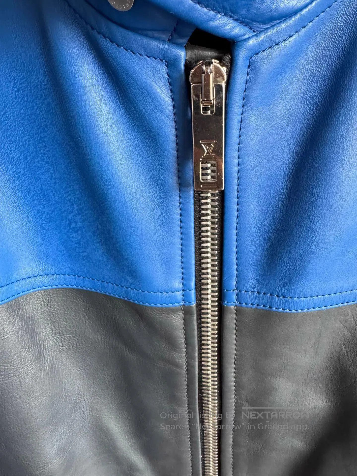Louis Vuitton Blue and Black Leather Biker Jacket. Size US M / EU 48-50 / 2 - 3 Thumbnail
