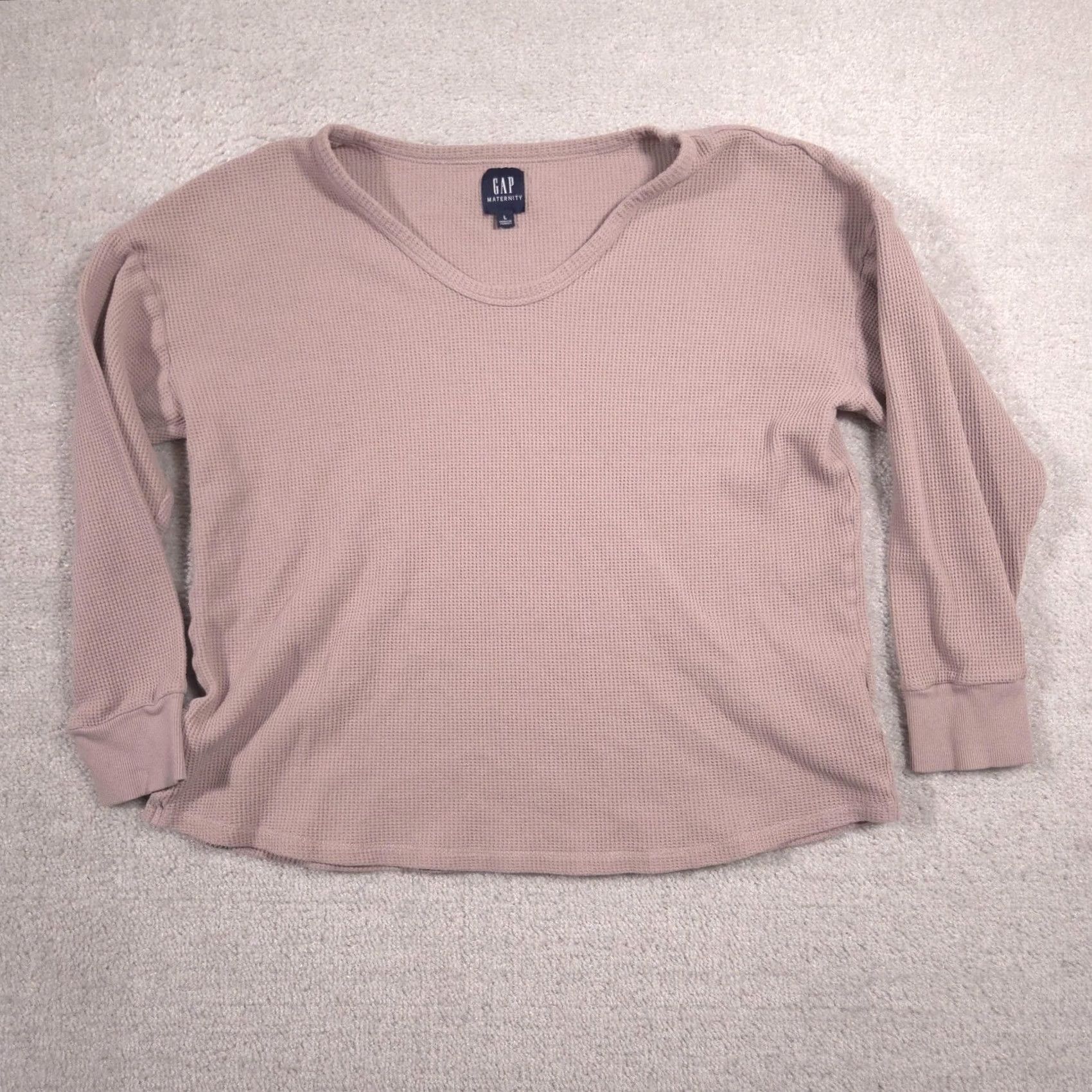 Gap VINTAGE? Gap Shirt Womens Large Pink Maternity Waffle Knit Thermal V Neck Long Sleeve Top Size L / US 10 / IT 46 - 2 Thumbnail