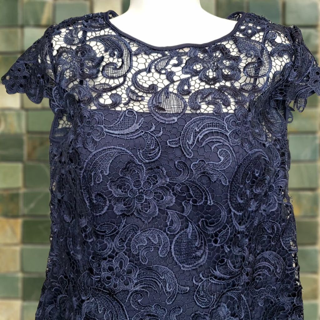 Vintage Floral Crocheted Dress Womens L Blue Lace Overlay Whimsigoth Witchy Y2K Retro Dress Size L / US 10 / IT 46 - 1 Thumbnail