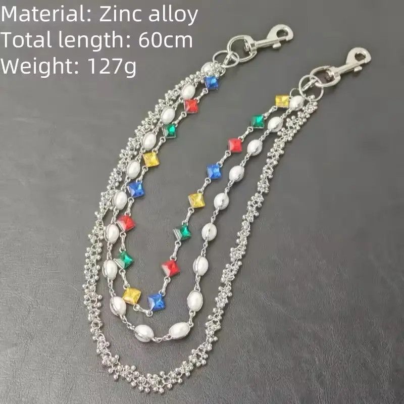 Jewelry Rhinestone Three Layers Pearl Pants Chain Waist Chain Size ONE SIZE - 4 Thumbnail
