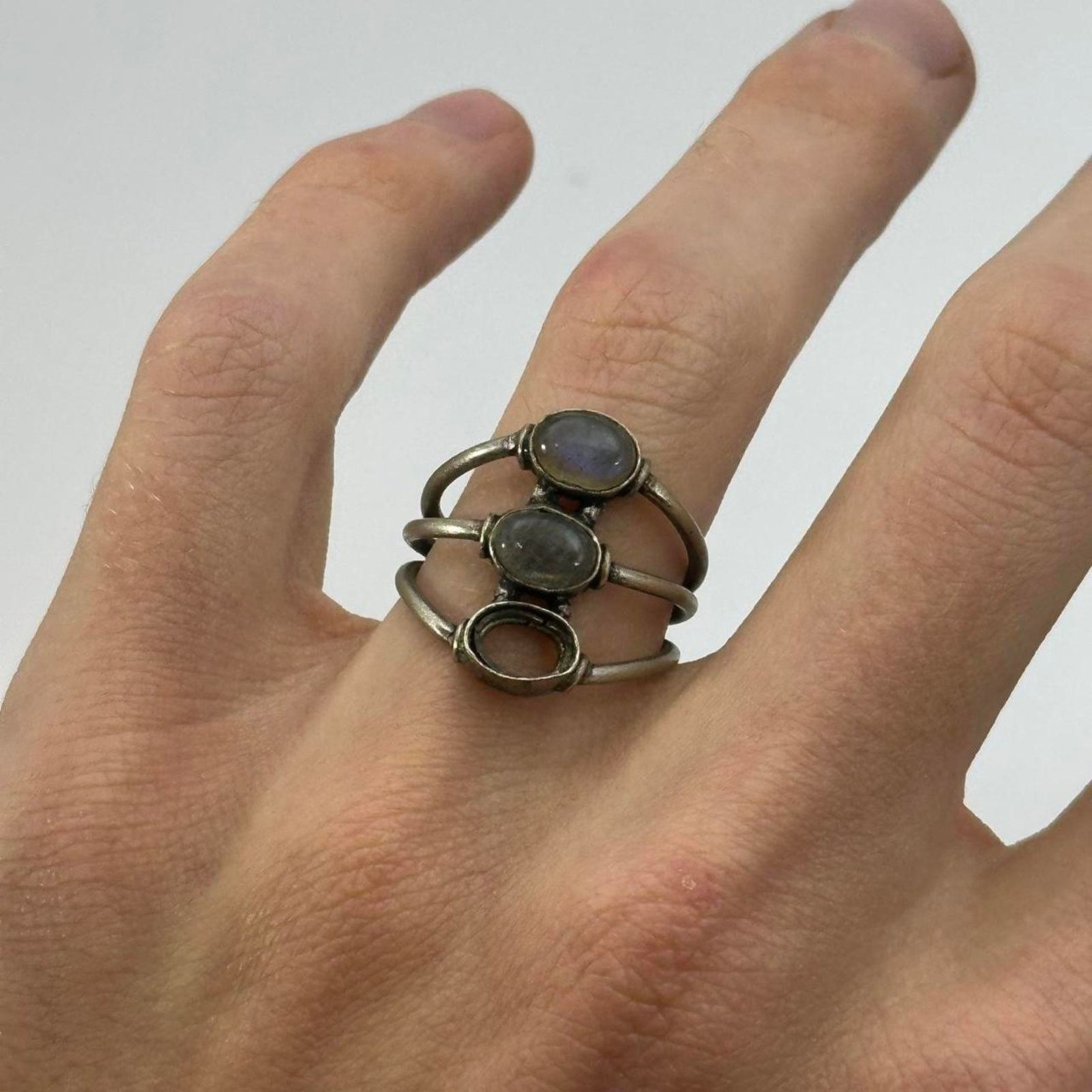 Vintage Vintage Silver Chunky Opal Stone Mini Layer 3pc Ring Size ONE SIZE - 1 Thumbnail