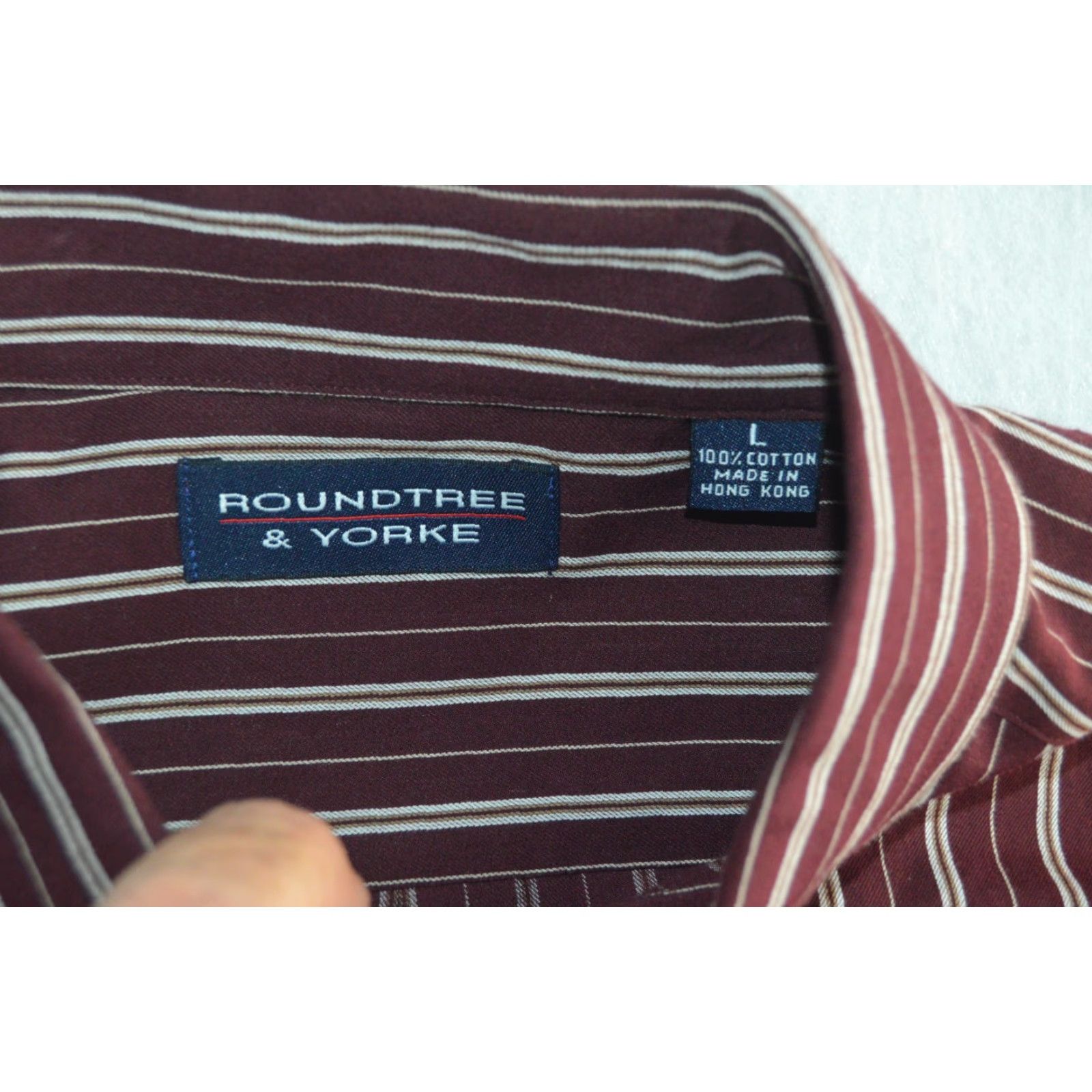 Roundtree & Yorke ROUNDTREE & YORKE Mens Heritage Brown Striped Shirt Cotton Pocket L NWT Size US L / EU 52-54 / 3 - 4 Thumbnail