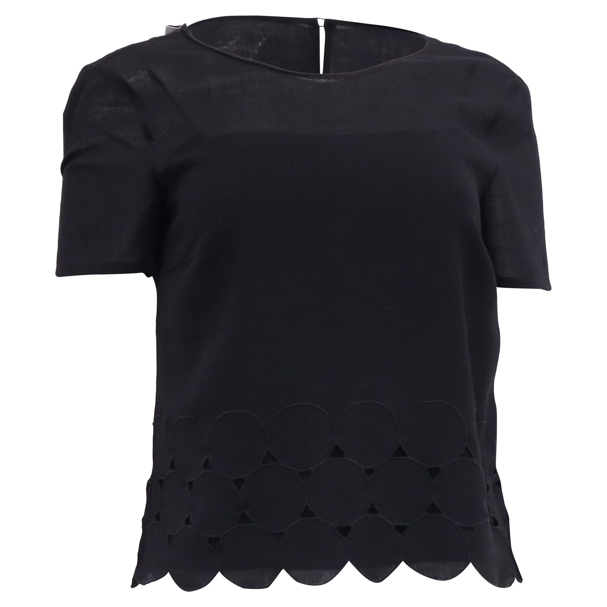 Akris Akris Punto Lasercut Scalloped Blouse in Black Wool Size XXS / US 00 / IT 34 - 1 Thumbnail