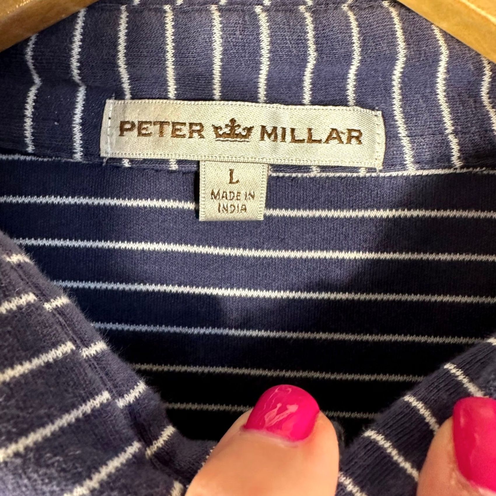 Peter Millar Peter Millar Mens Large Blue White Striped Cotton Short Sleeve Polo MF13K26 Size US L / EU 52-54 / 3 - 5 Thumbnail