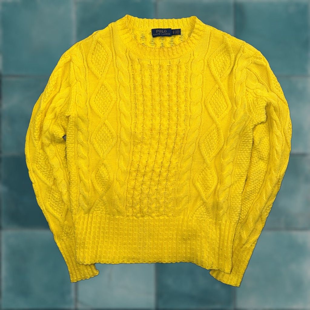 VINTAGE Polo Ralph Lauren Cable Knit Crew Neck Cotton Sweater Women’s XS Yellow