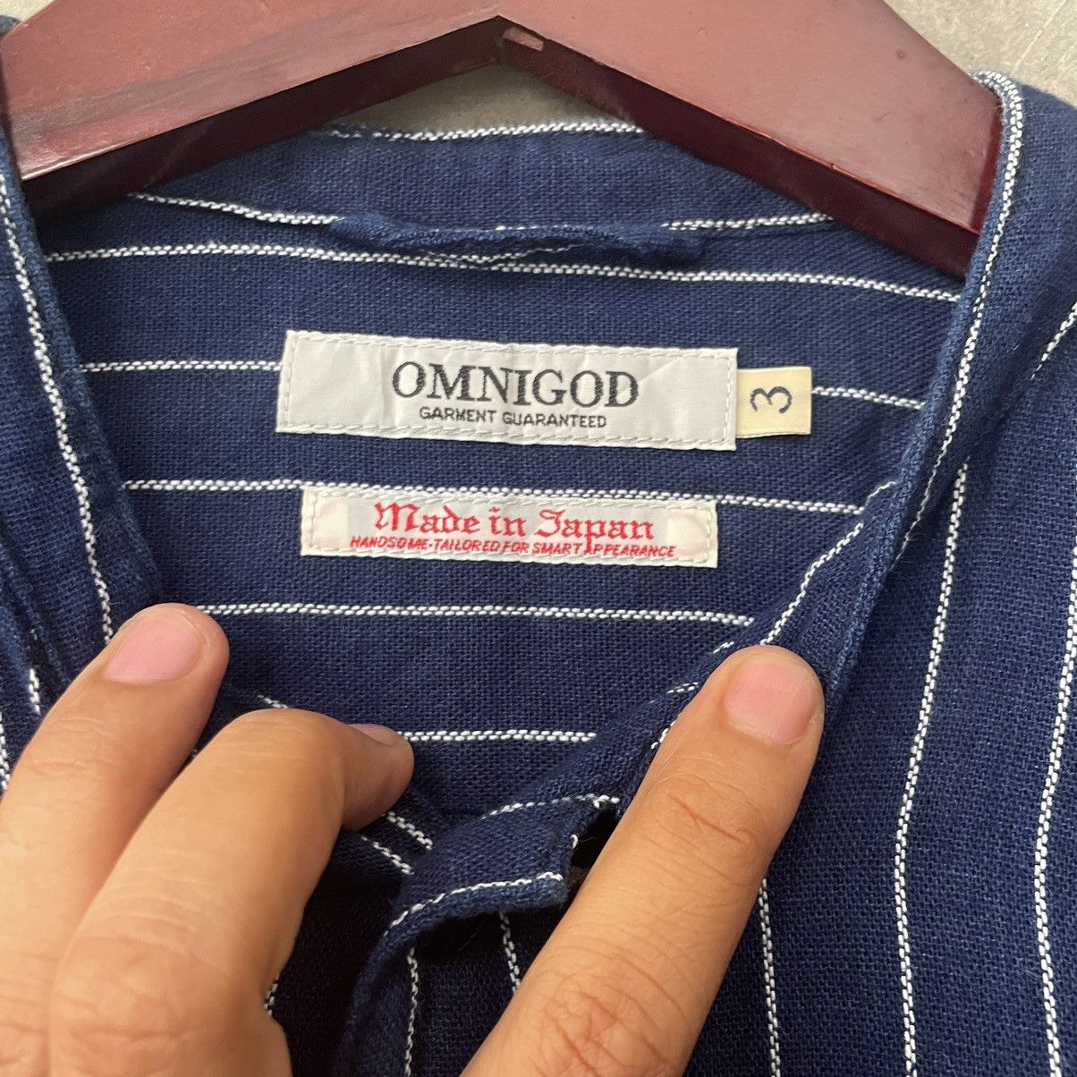 Designer × Japanese Brand × OMNIGOD Work Overshirt Wabash Omnigod Band Collar Striped Indigo Size US L / EU 52-54 / 3 - 6 Thumbnail