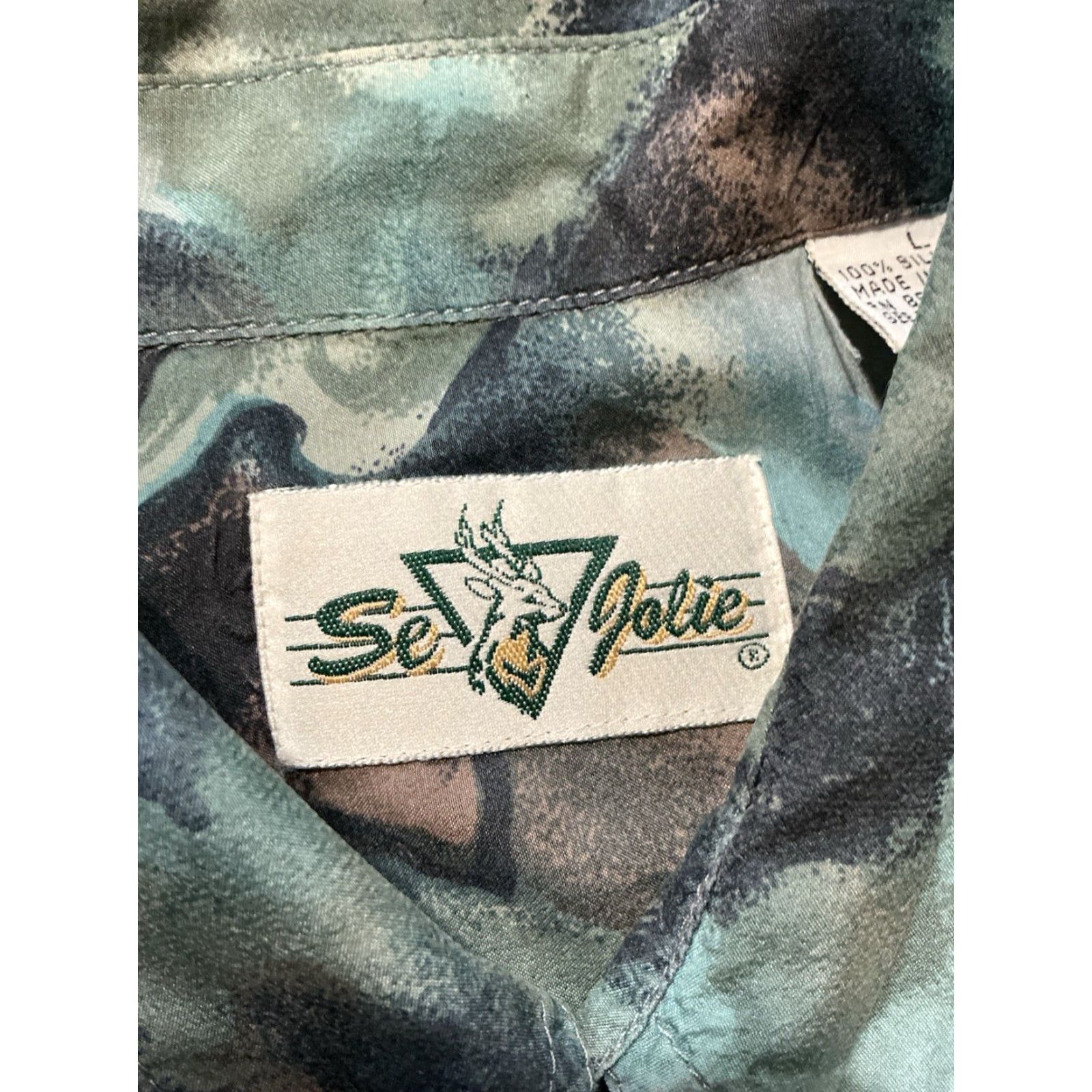 Vintage VINTAGE Se Jolie 100% Silk Shirt LG Large 1990s Print Abstract Button Front S/S Shirt Womens Size US L / EU 52-54 / 3 - 6 Thumbnail