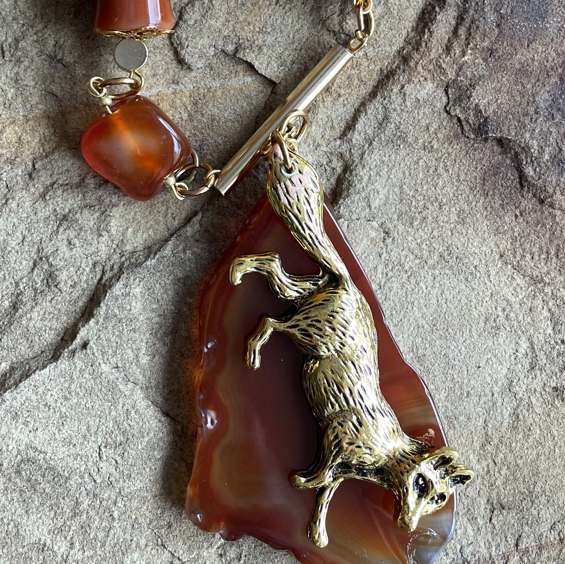 Other Necklace with golden fox and honey carnelian. Size ONE SIZE - 3 Thumbnail