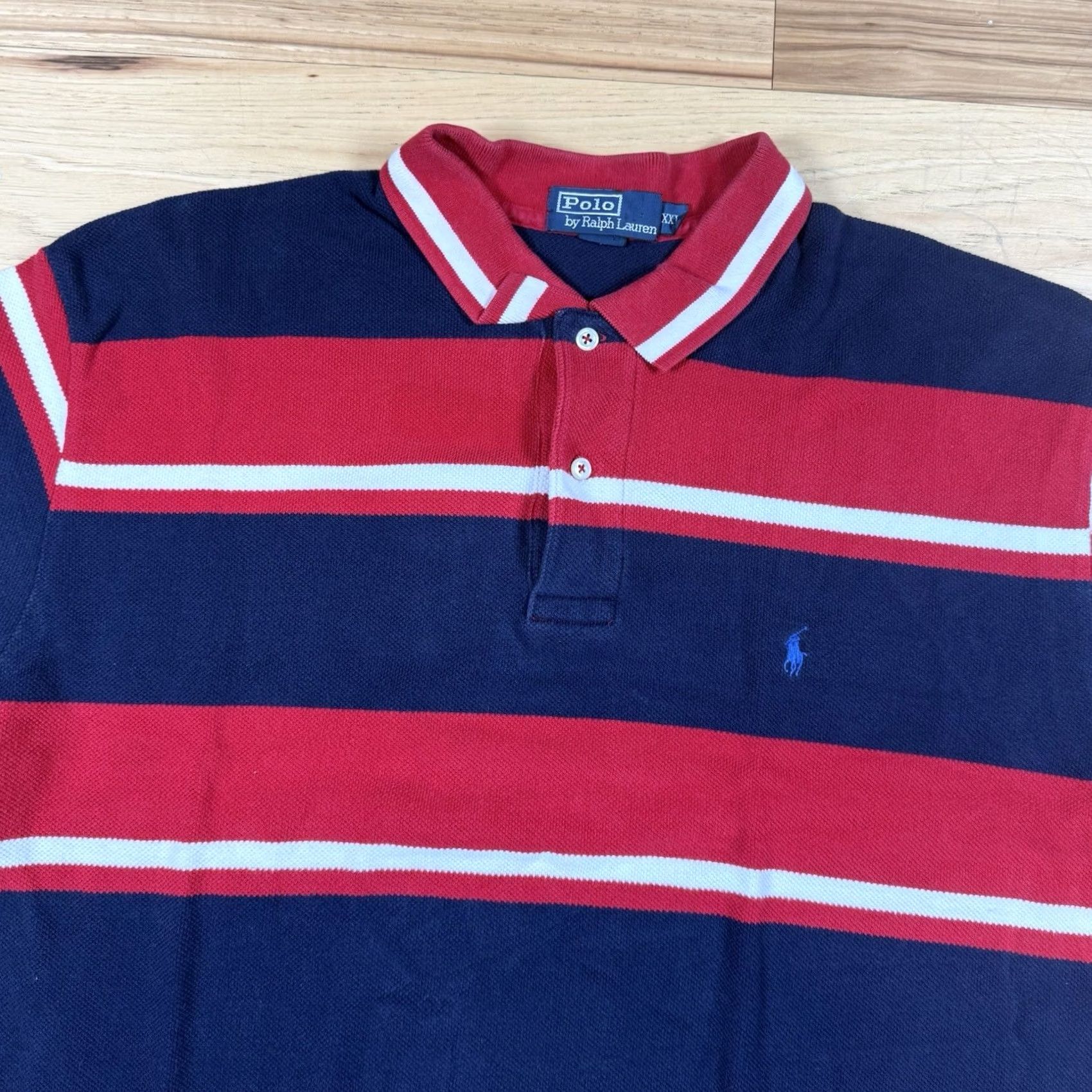 Polo Ralph Lauren VINTAGE Polo Ralph Lauren Rugby Shirt Mens 2XL Blue Stripe Short Sleeve Polo USA Cotton Size US XXL / EU 58 / 5 - 4 Thumbnail