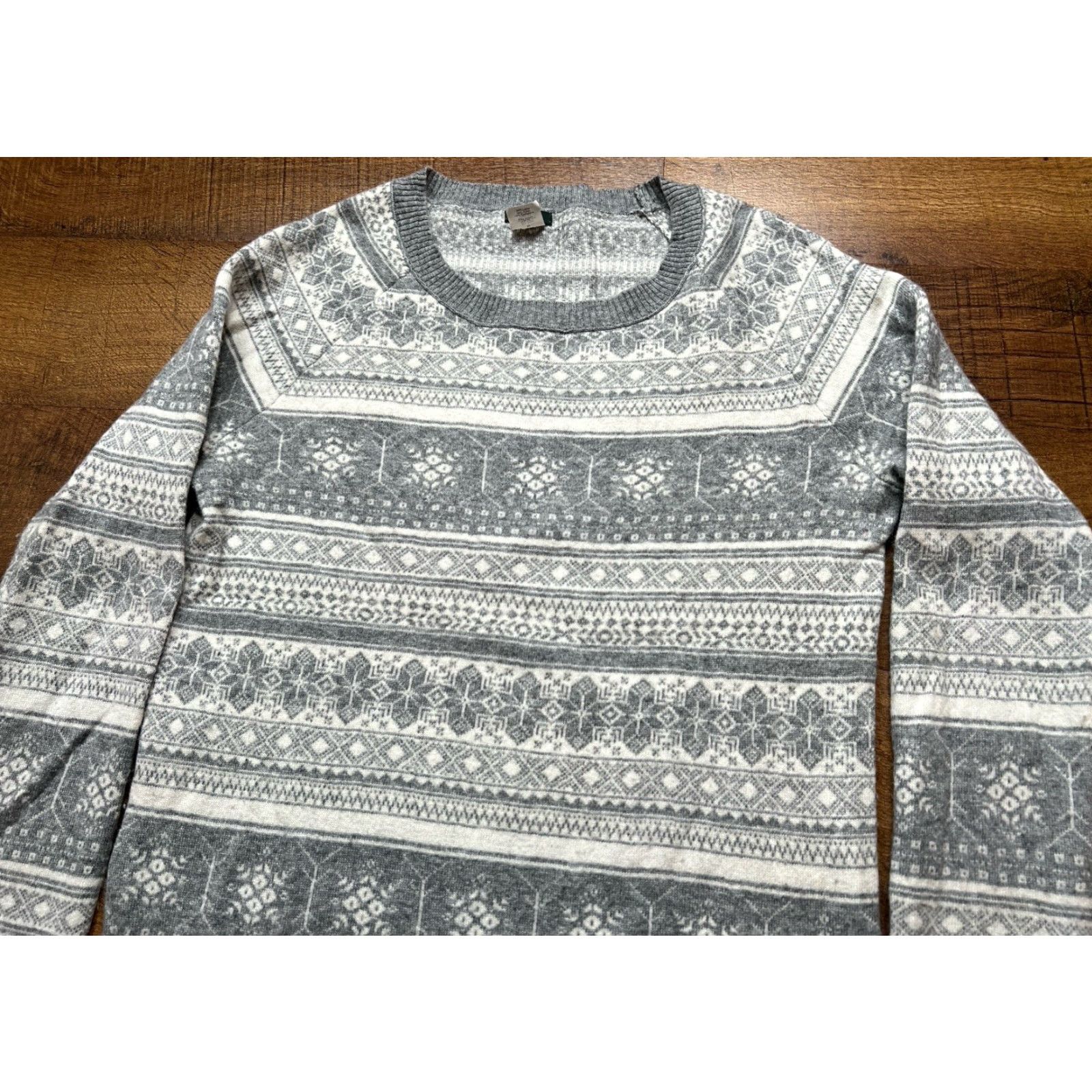 J.Crew J.CREW Women’s Fair Isle Sweater Crew Neck Gray / White Cashmere Wool Size M Pullover Shirts Womens Size M / US 6-8 / IT 42-44 - 3 Thumbnail