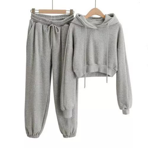 The Unbranded Brand Cropped Tracksuit Sweatsuit Hoodie Pants Set Size 26" / US 2 / IT 38 - 1 Thumbnail