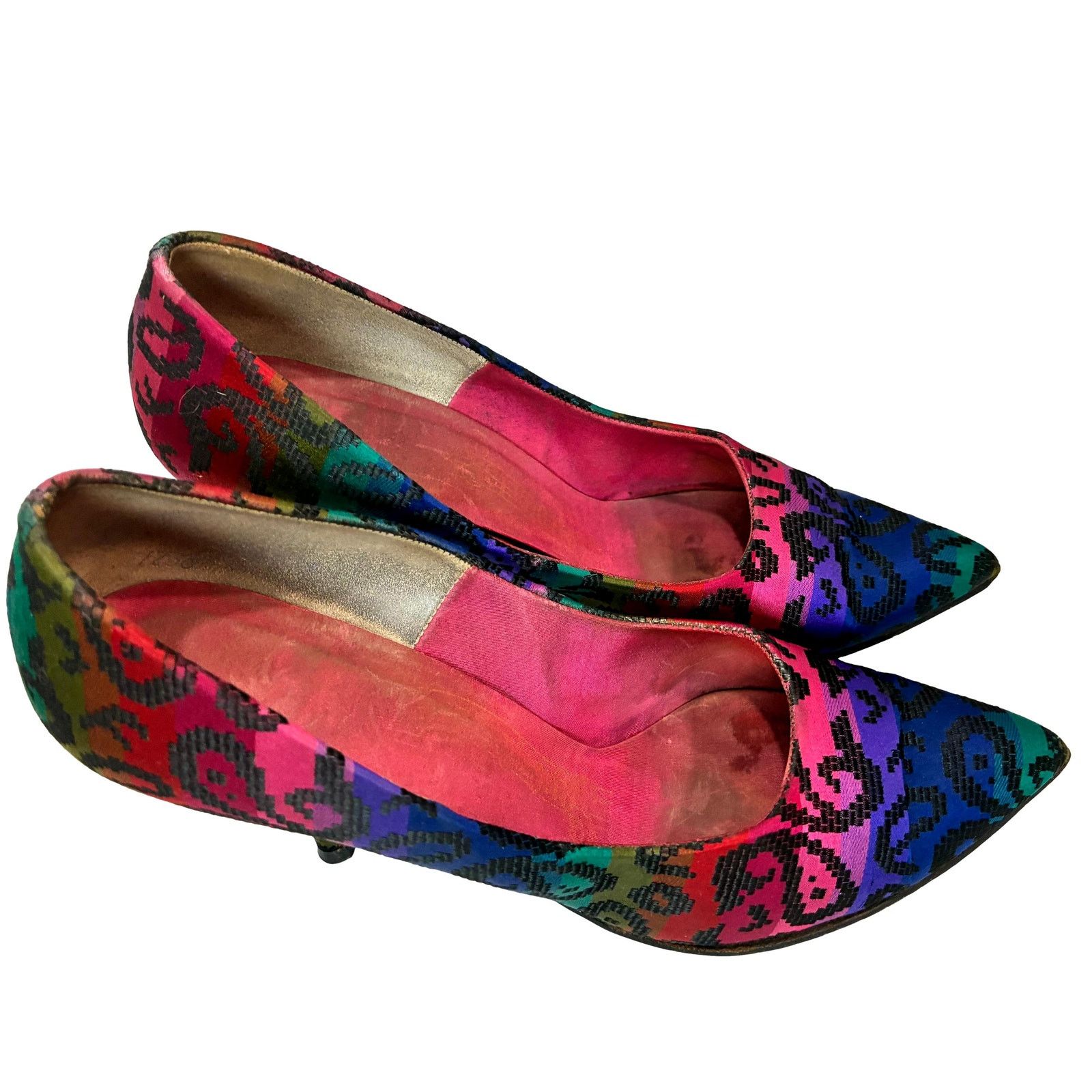 Vintage Vintage 50s Silk Pumps Jewel Tone Pinup Mid Century Shoes 6 Size US 6 / IT 36 - 5 Thumbnail