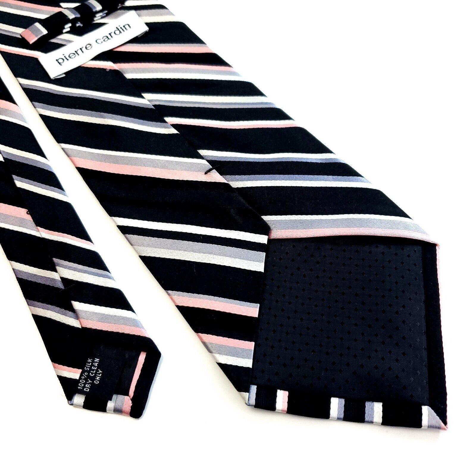 Pierre Cardin Pierre Cardin Black Gray Pink Striped Woven Wide Silk Tie Size ONE SIZE - 5 Thumbnail