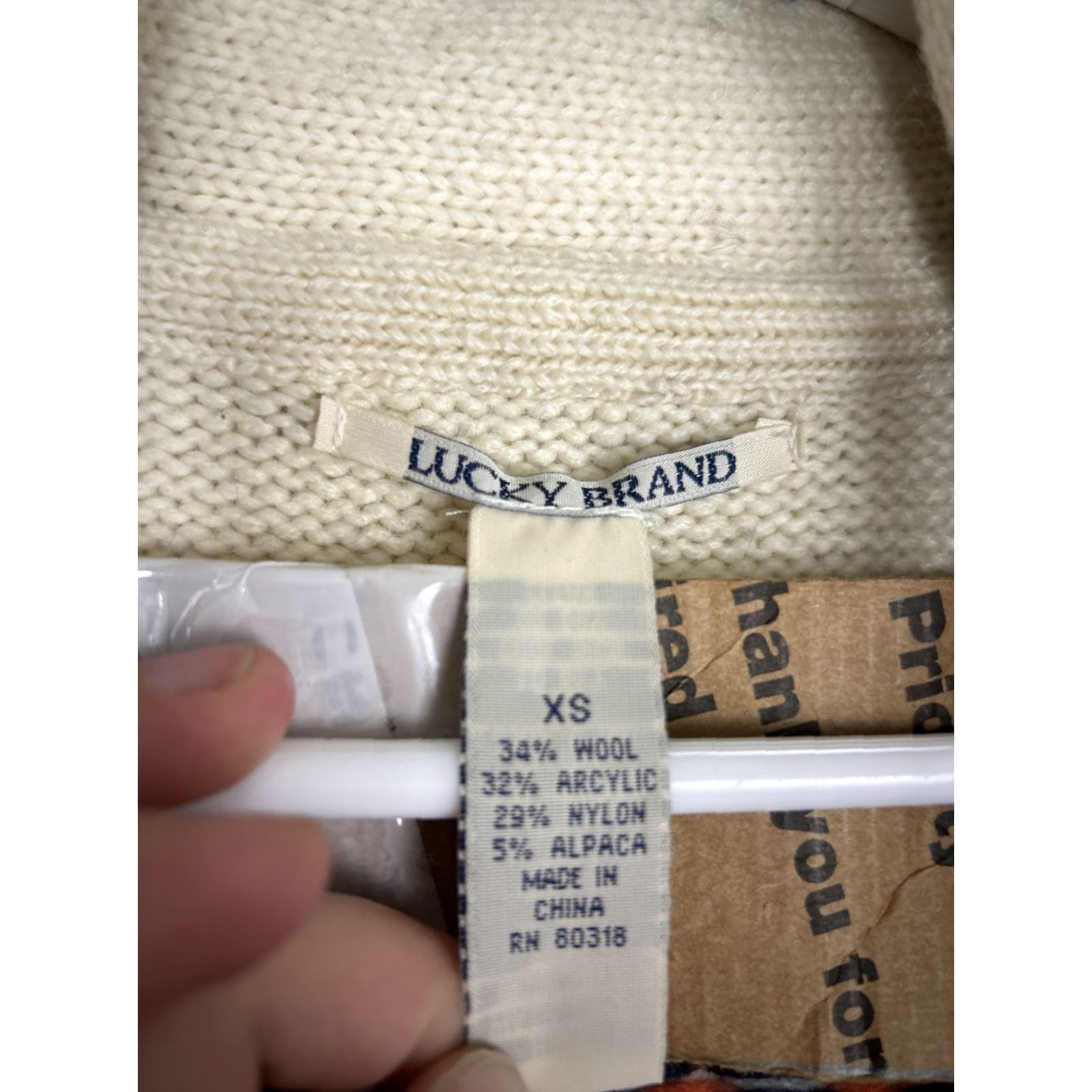 Lucky Brand VINTAGE Lucky Brand Cardigan Womens XS Wool Blend Belt Missing Belt Aztec Woodland Cream Blue Wool Blend Belted Cardigan Womens XS Blue Aztec Theme Size XS / US 0-2 / IT 36-38 - 7 Thumbnail