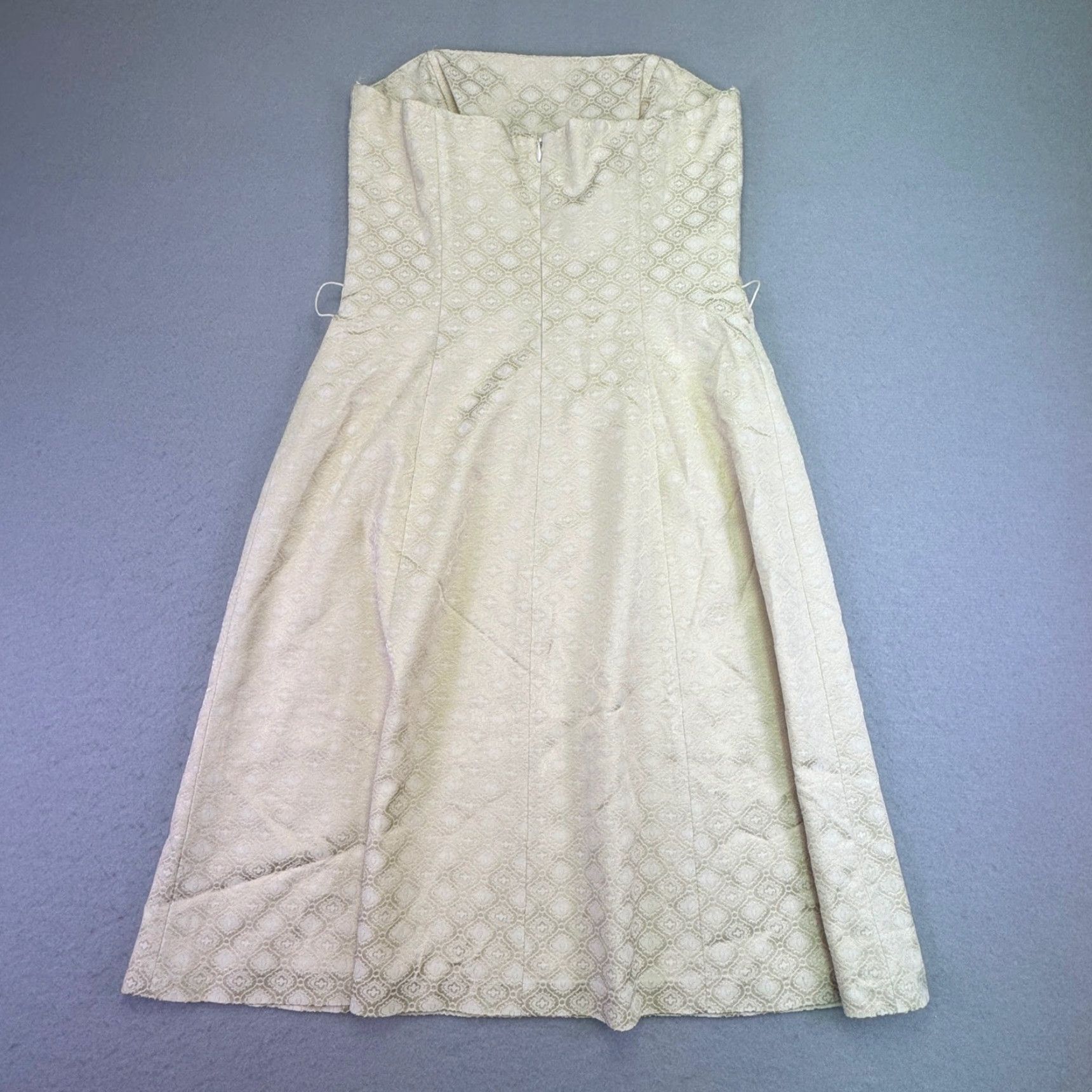 White House Black Market White House Black Market Dress Women's 6 A-Line Strapless Jacquard Pattern Midi White Geometric Party Cocktail Formal Womens Size M / US 6-8 / IT 42-44 - 4 Thumbnail