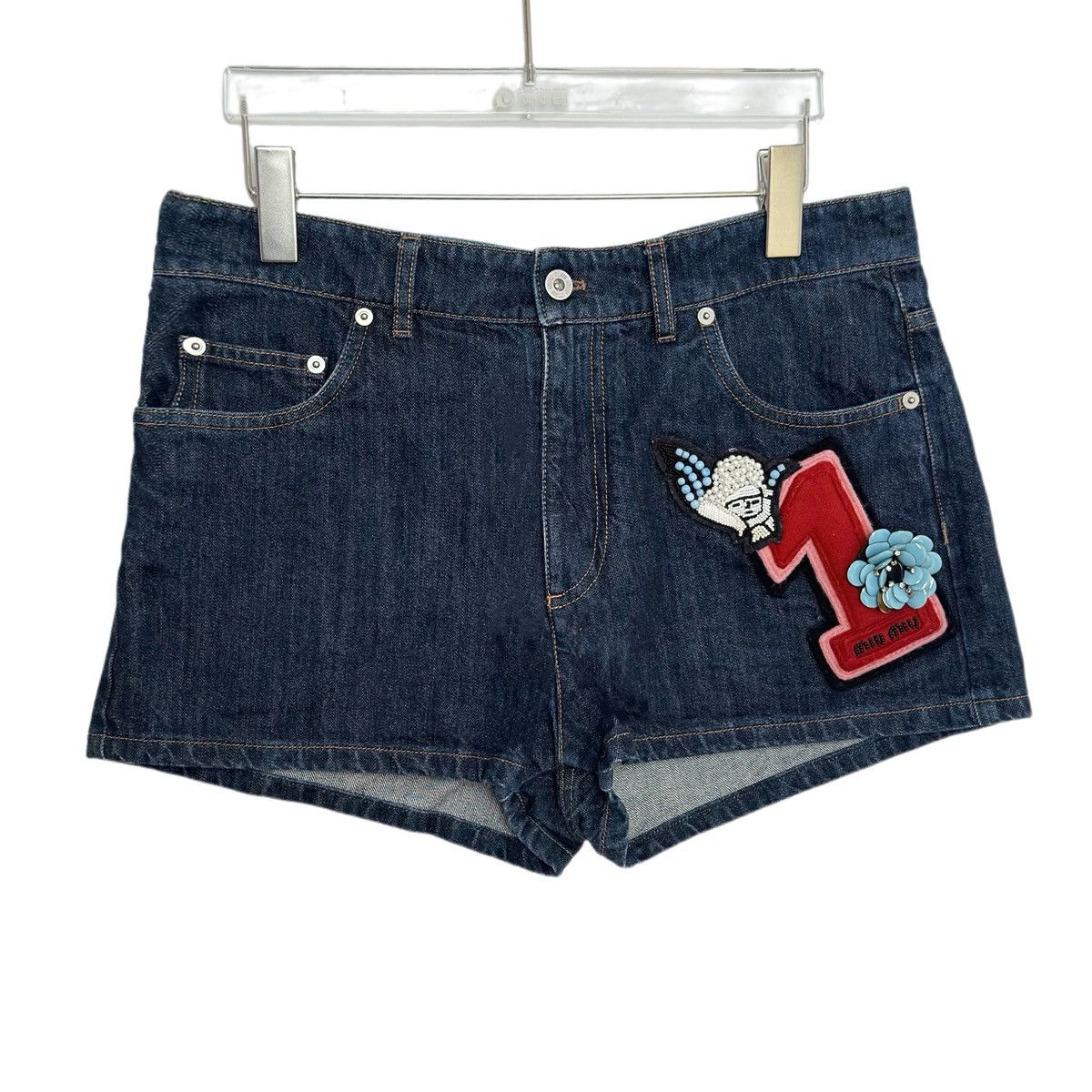 Miu Miu Miu Miu Dark Blue Denim Pearl Embroidered Shorts K26WX Size 28" / US 6 / IT 42 - 1 Thumbnail