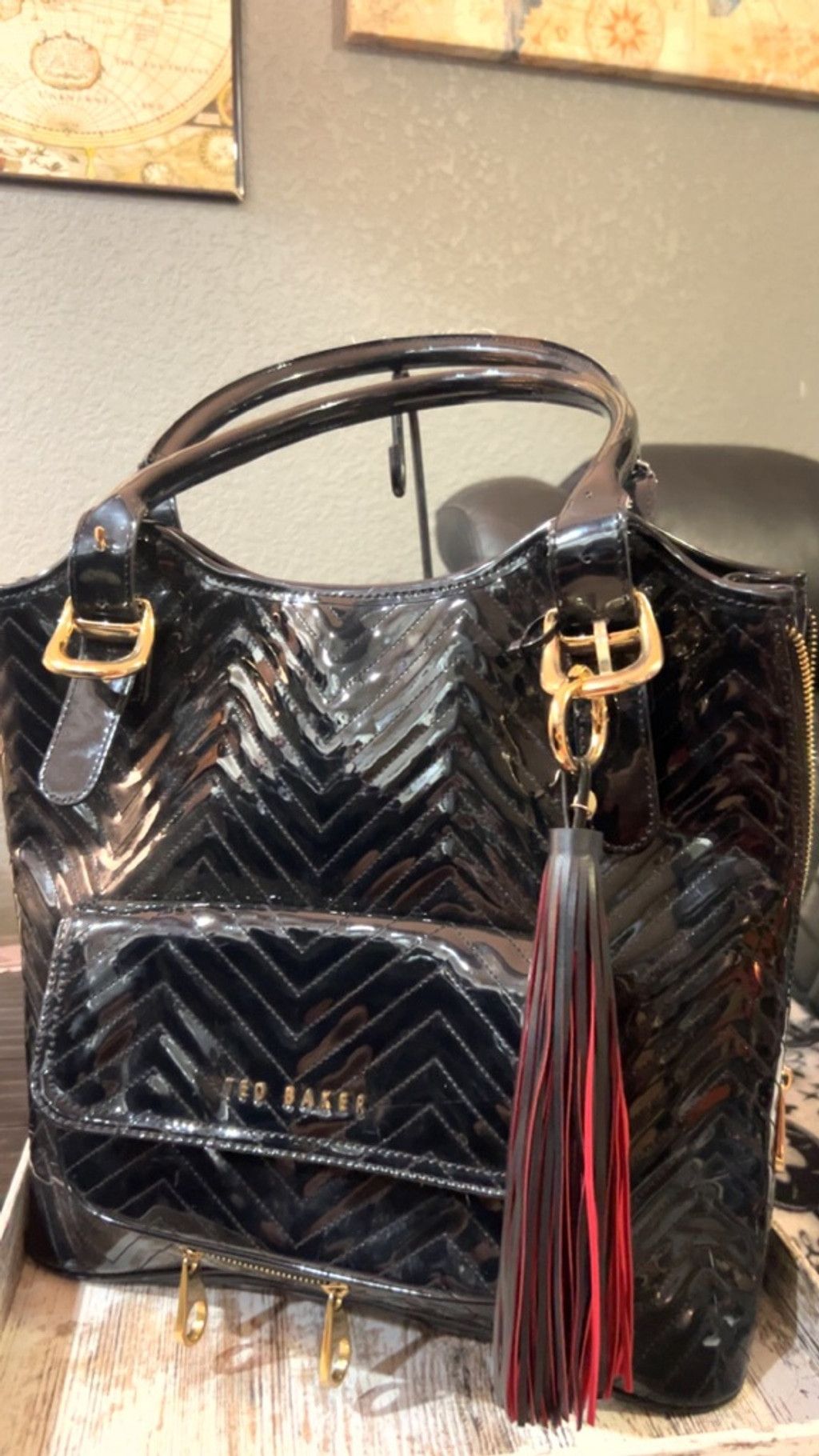 Ted Baker Women's Ted Baker Black Patent Chevron Tote Bag One Size wit Size ONE SIZE - 2 Thumbnail
