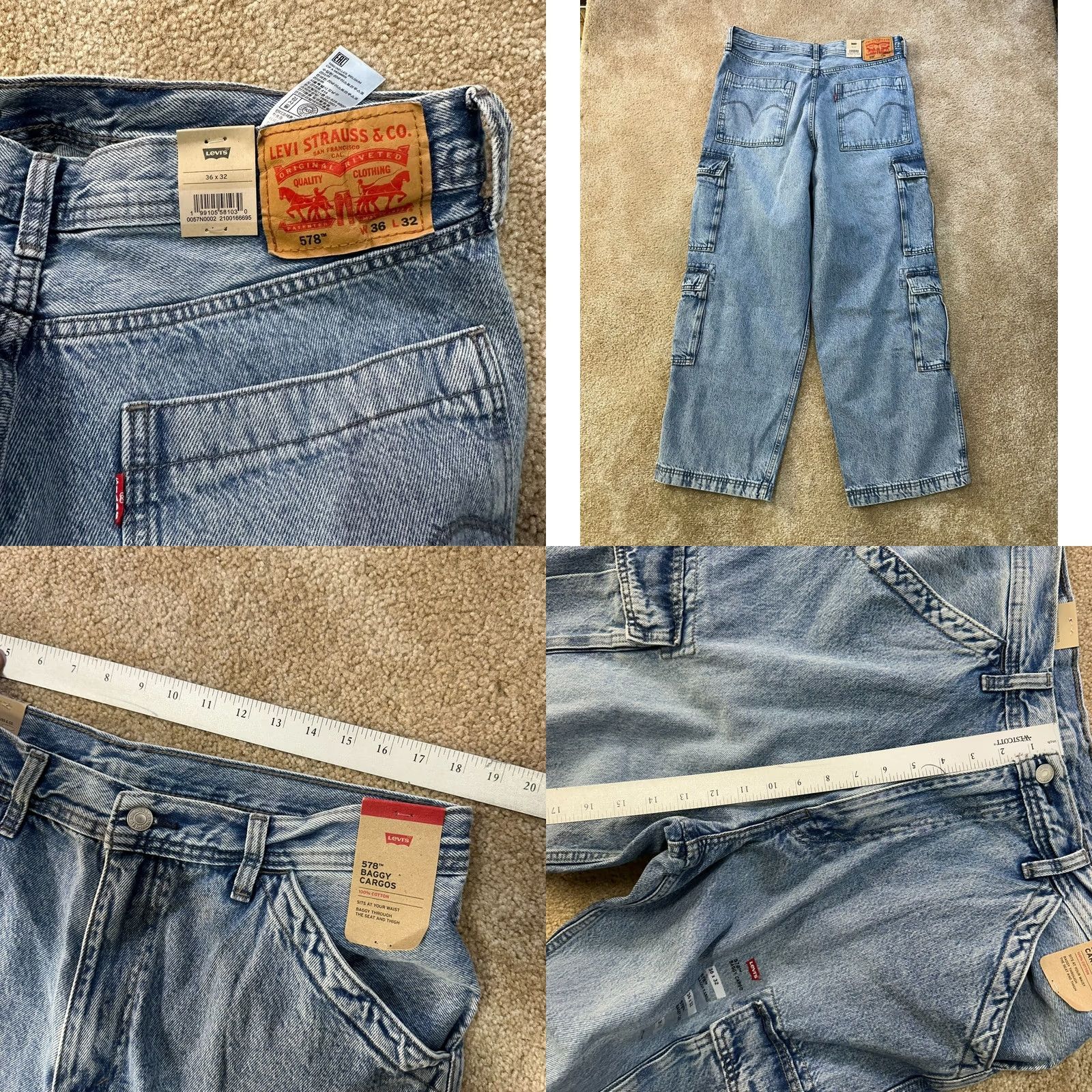 Levi's Levi's 578 Baggy Cargo Jeans Men's 36x32 Blue Wash Cotton new Size US 36 / EU 52 - 8 Thumbnail