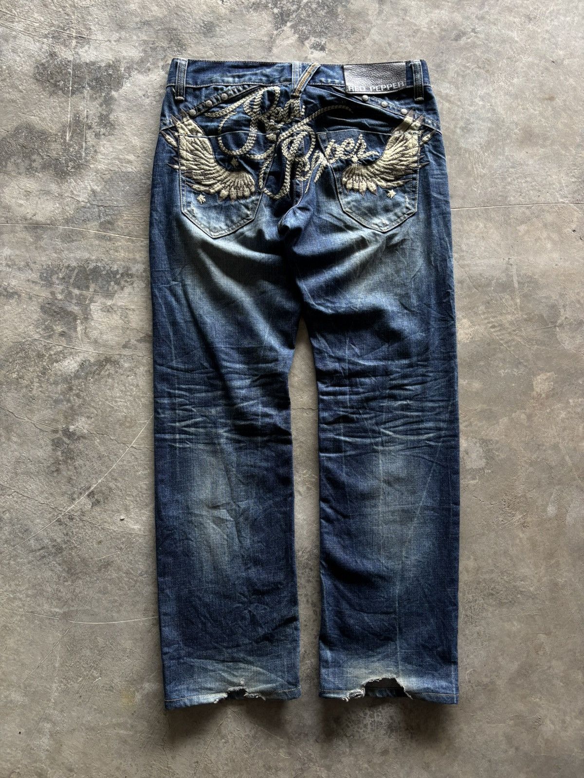 RED PEPPER JAPANESE DENIM WING EMBROIDERED BACK POCKET