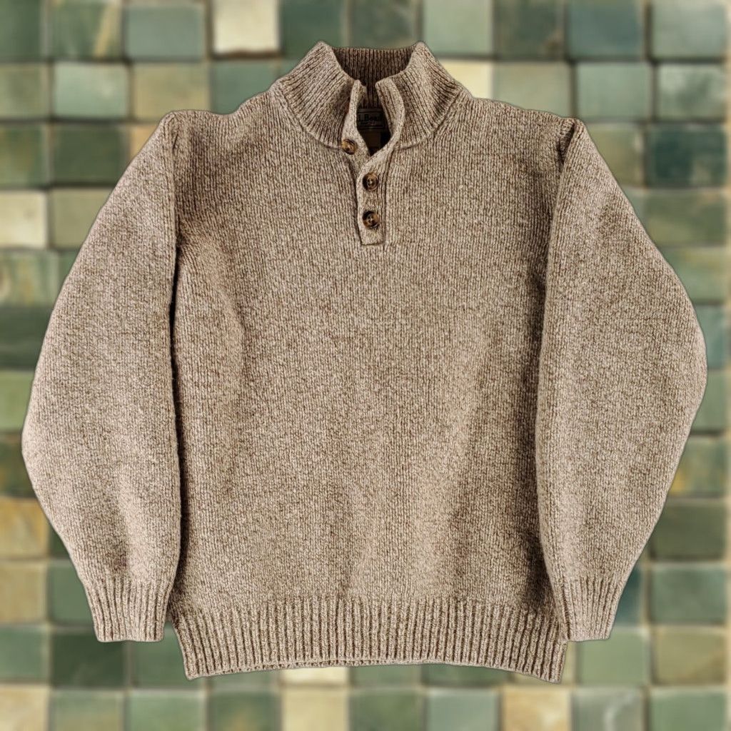 Vintage LL Bean 100% Wool 4 Button Henley Sweater Tan Banded Collar Mens L Shirt Pullover Men's L Tan Wool 4 Button Henley Sweater LL Bean Mens L Size US L / EU 52-54 / 3 - 1 Thumbnail