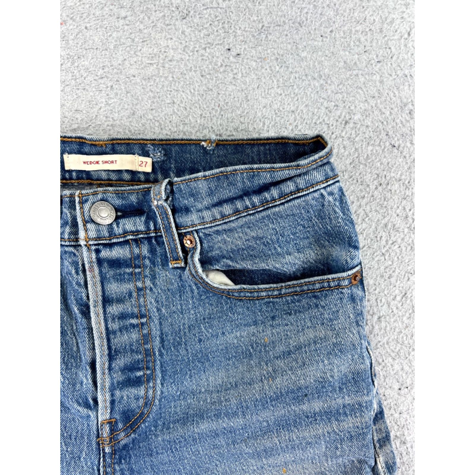 Levi's VINTAGE LEvis Shorts Womens 27 Blue Denim Jean Cutoff Premium Big E Button Wedgie 24x3 Size 27" / US 4 / IT 40 - 5 Thumbnail