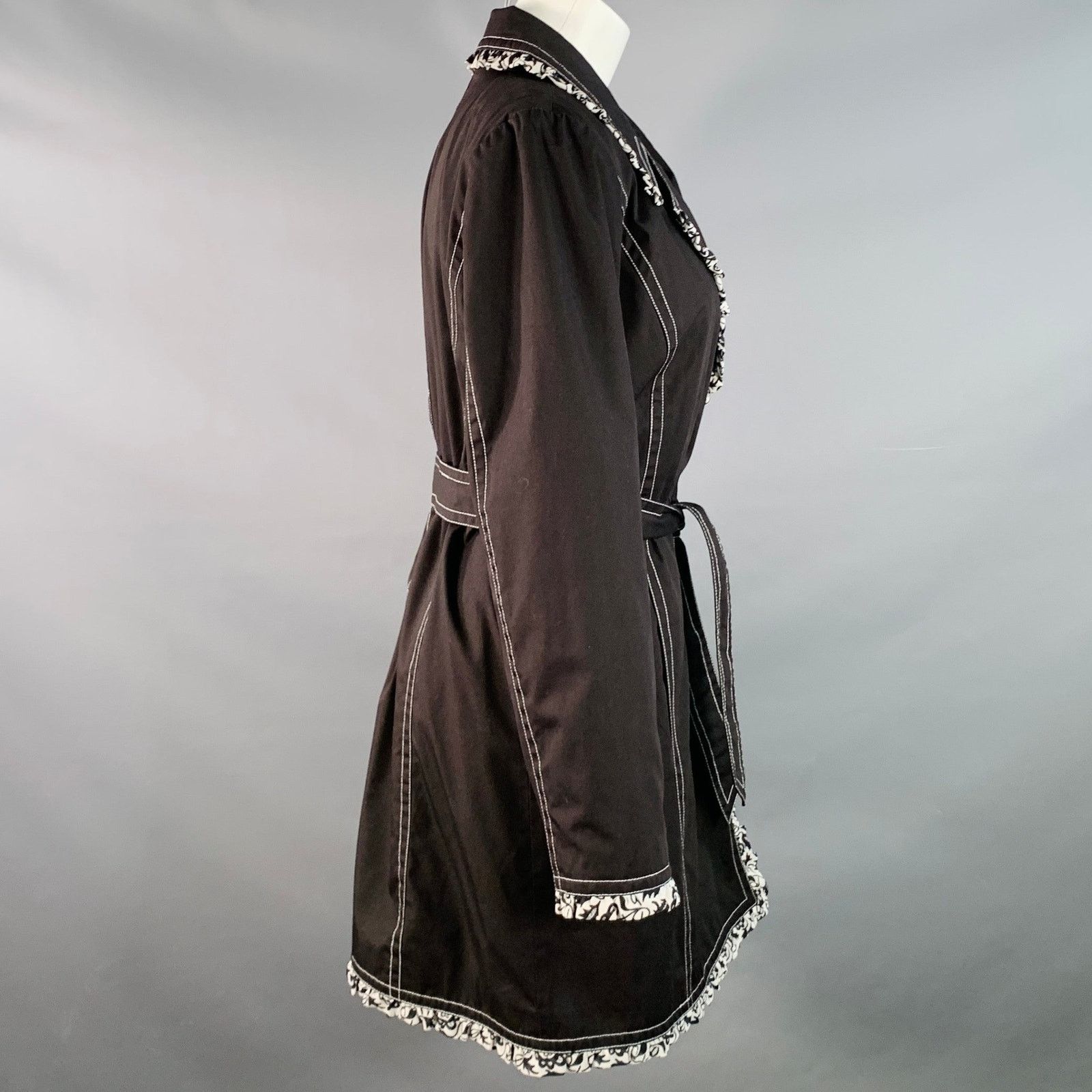 Other Size XS Black White Cotton Blend Contrast Stitch Belted Coat Size XS / US 0-2 / IT 36-38 - 3 Thumbnail