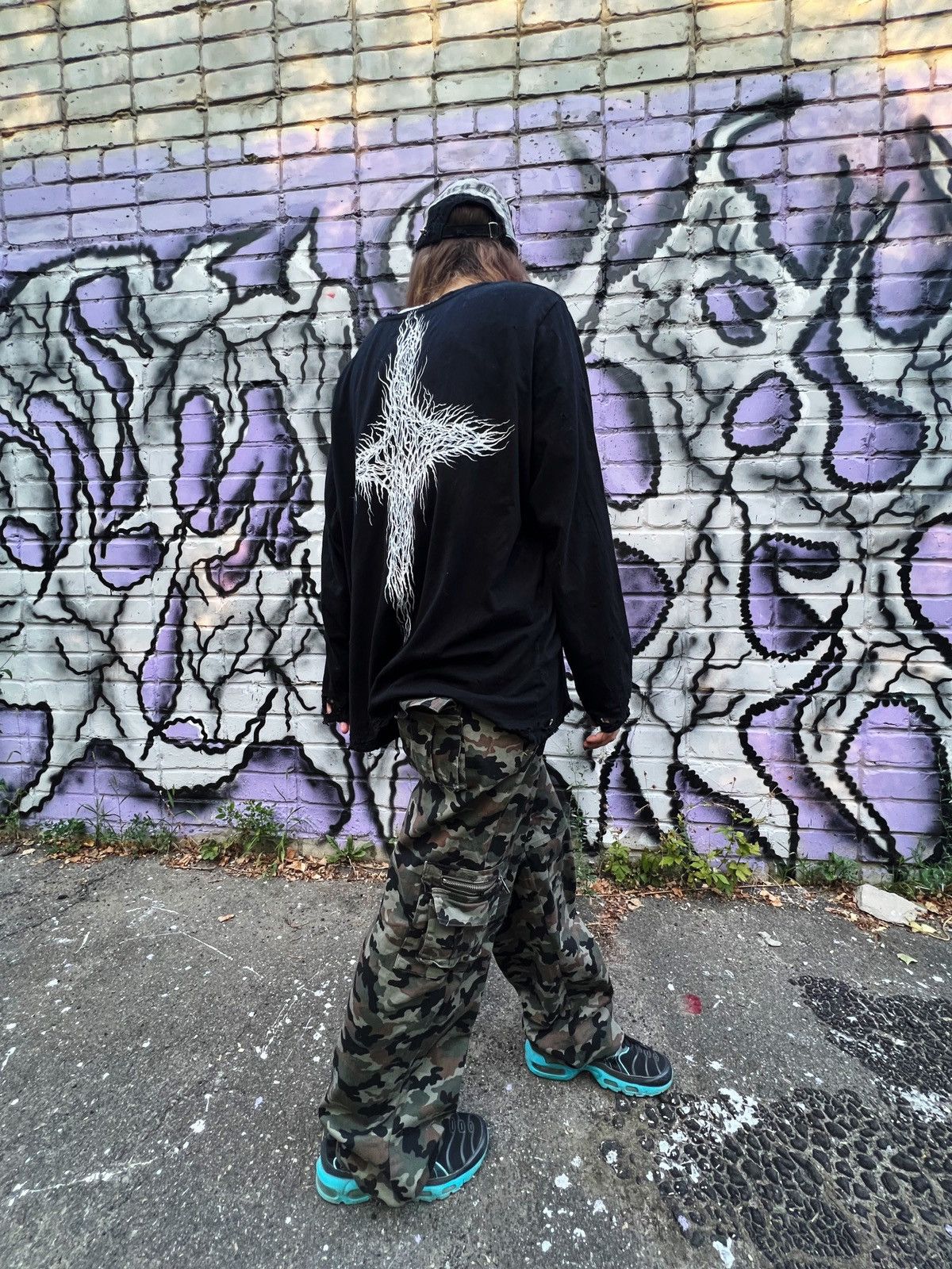 Designer Ghotic black metal dark custom distressed longsleeve Size US M / EU 48-50 / 2 - 2 Thumbnail