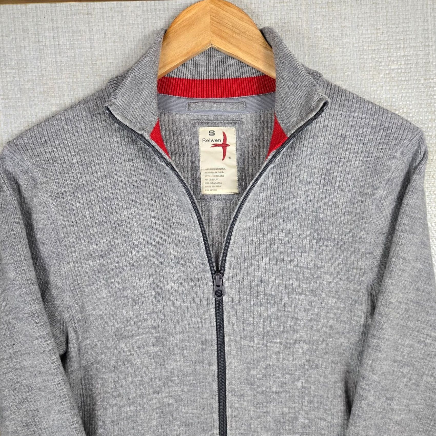 Relwen Relwen Mens Small 100% Merino Wool Full Zip Sweater Jacket Thick Pockets Gray Size US S / EU 44-46 / 1 - 3 Thumbnail