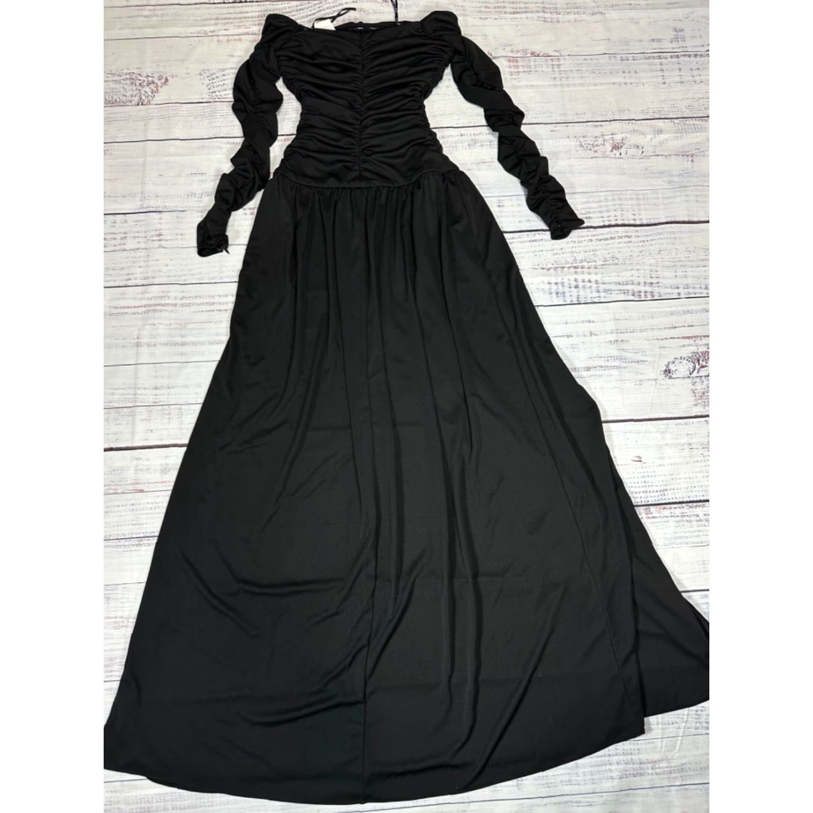 Tanya Taylor Tanya Taylor Marla Maxi Dress Womens Sz 0 Black Long Sleeve Ruched Bodice Gothic Dress Size XS / US 0-2 / IT 36-38 - 7 Thumbnail