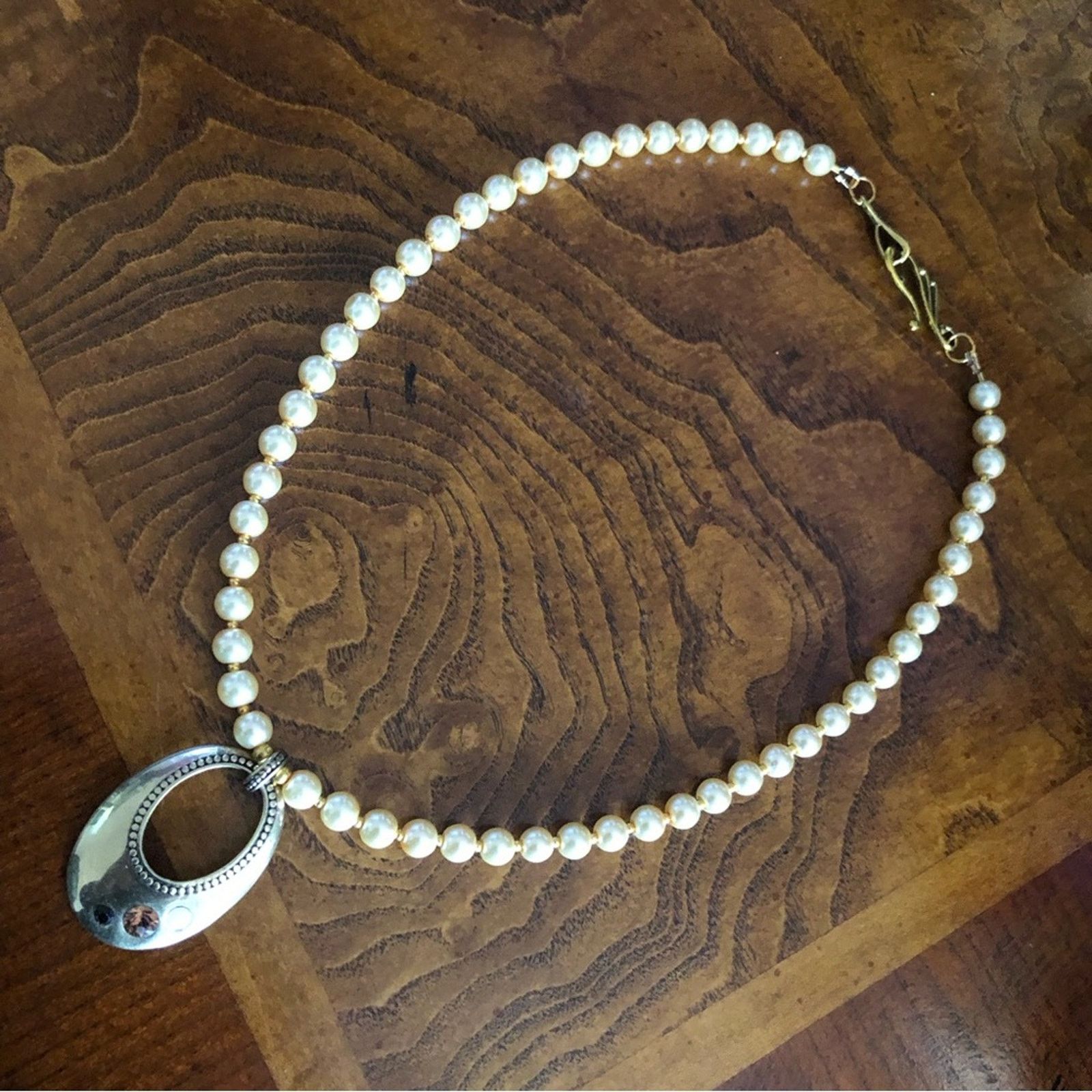 Handmade Handcrafted repurpose stone open raindrop Pearl necklace Size ONE SIZE - 10 Thumbnail