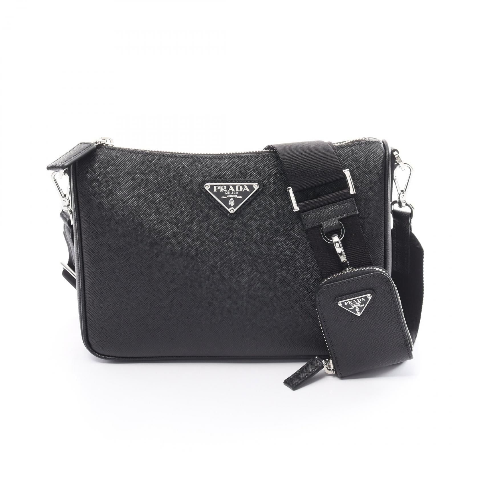 Prada Prada Saffiano Travel Shoulder Bag Leather Black Size ONE SIZE - 1 Thumbnail