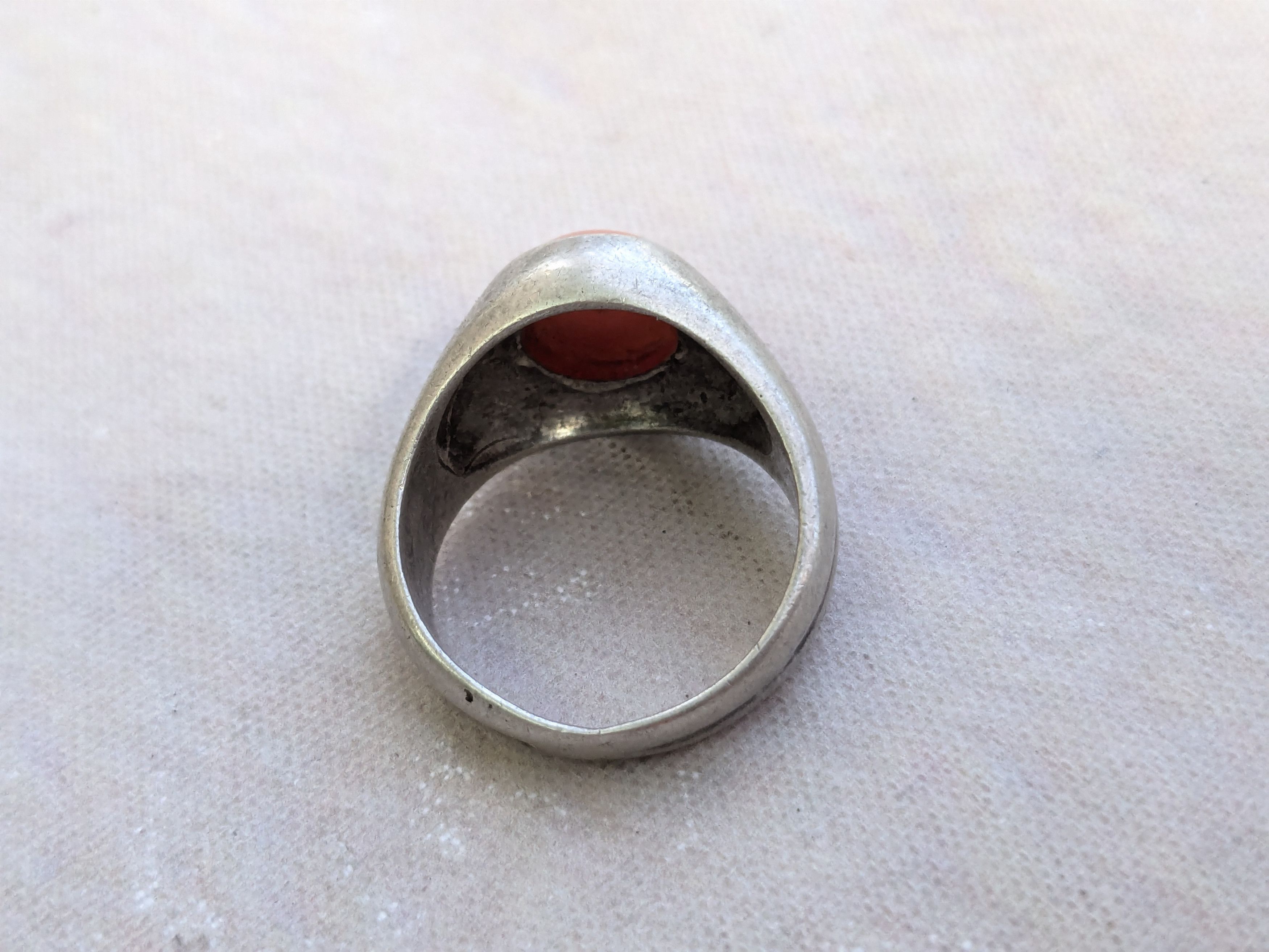 Jewelry Vintage Sterling Silver Ring Pink Coral 8.5 Oval Cabochon Size ONE SIZE - 6 Thumbnail