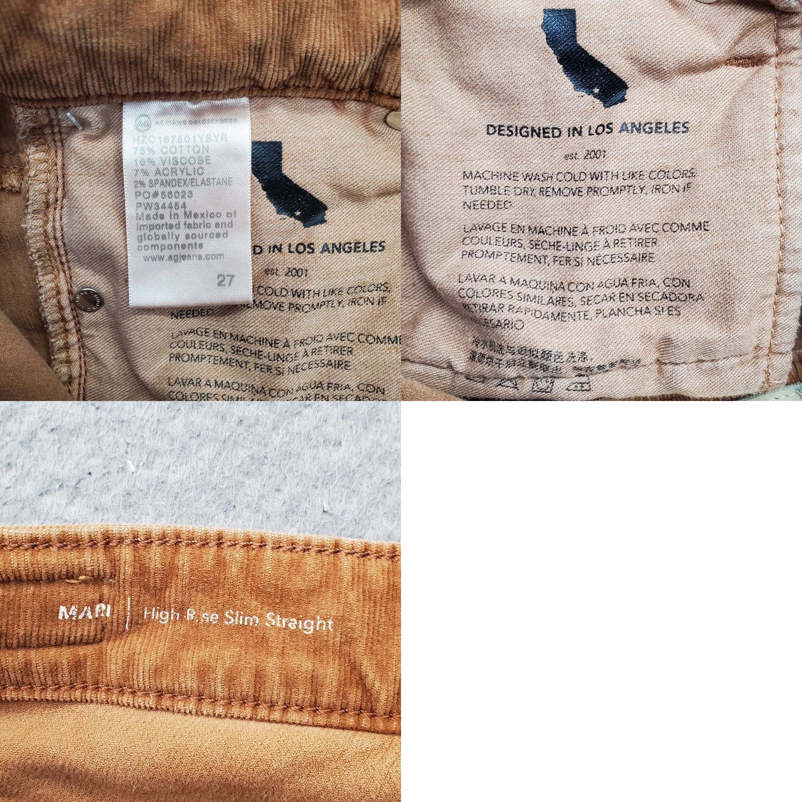 Vintage AG Adriano Goldschmied Corduroy Mari Pants Womens 27 High Rise Slim Fit Brown Size 27" / US 4 / IT 40 - 8 Thumbnail