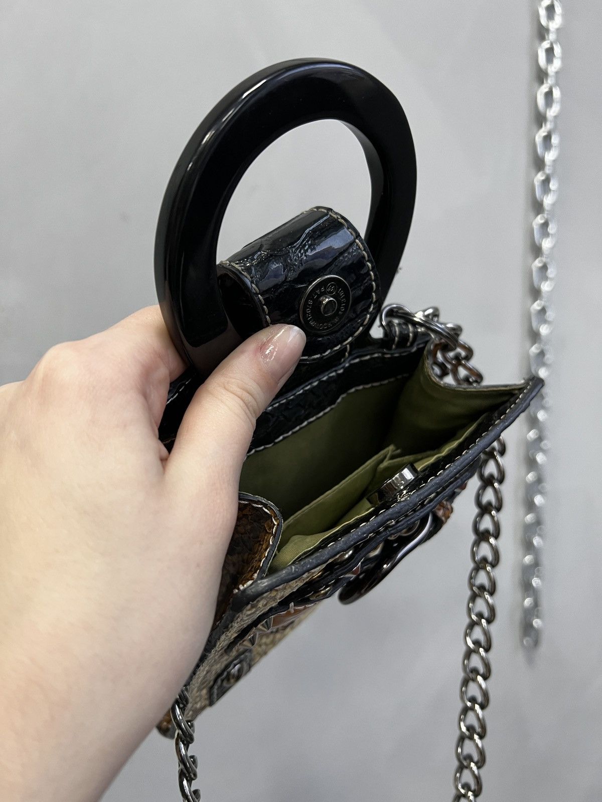Mini bag crocodile leather studded GUESS metal chain