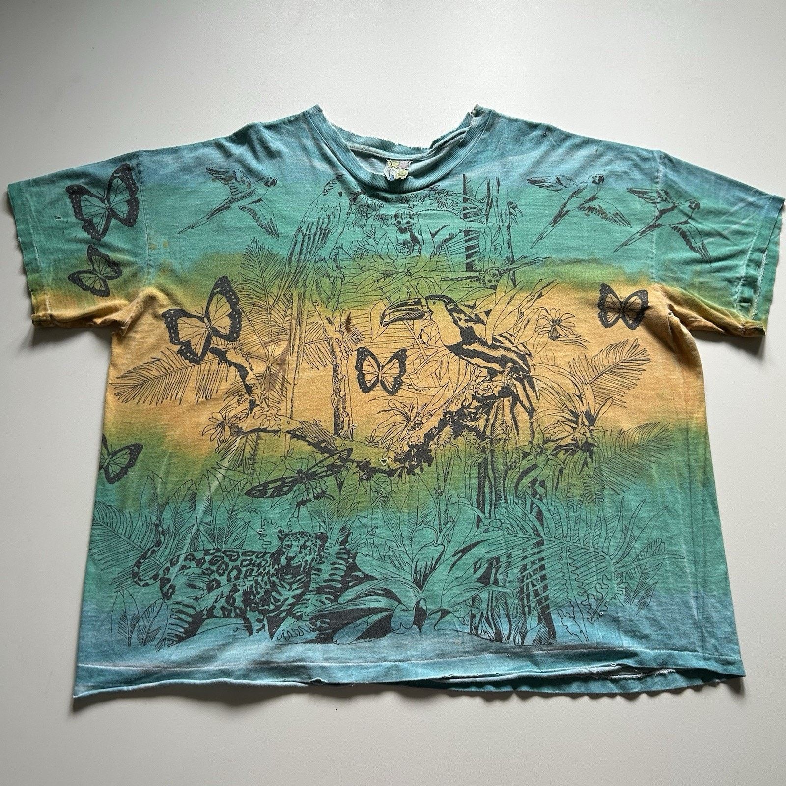 Vintage Vintage 90s Rainforest Animal Art Shirt XL Tie Dye Distress Size US XL / EU 56 / 4 - 1 Thumbnail