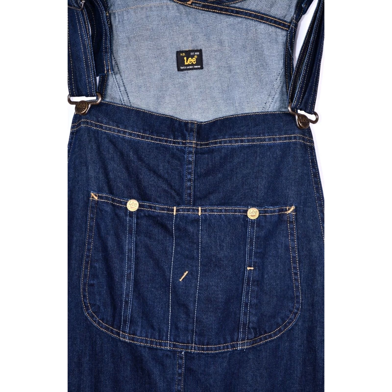 Lee Lee Bib Overalls Shirt Men L Dark Blue Denim Button Fly Pockets 100% Cotton Jeans 80cm Inseam Vintage? Size US 33 - 5 Thumbnail