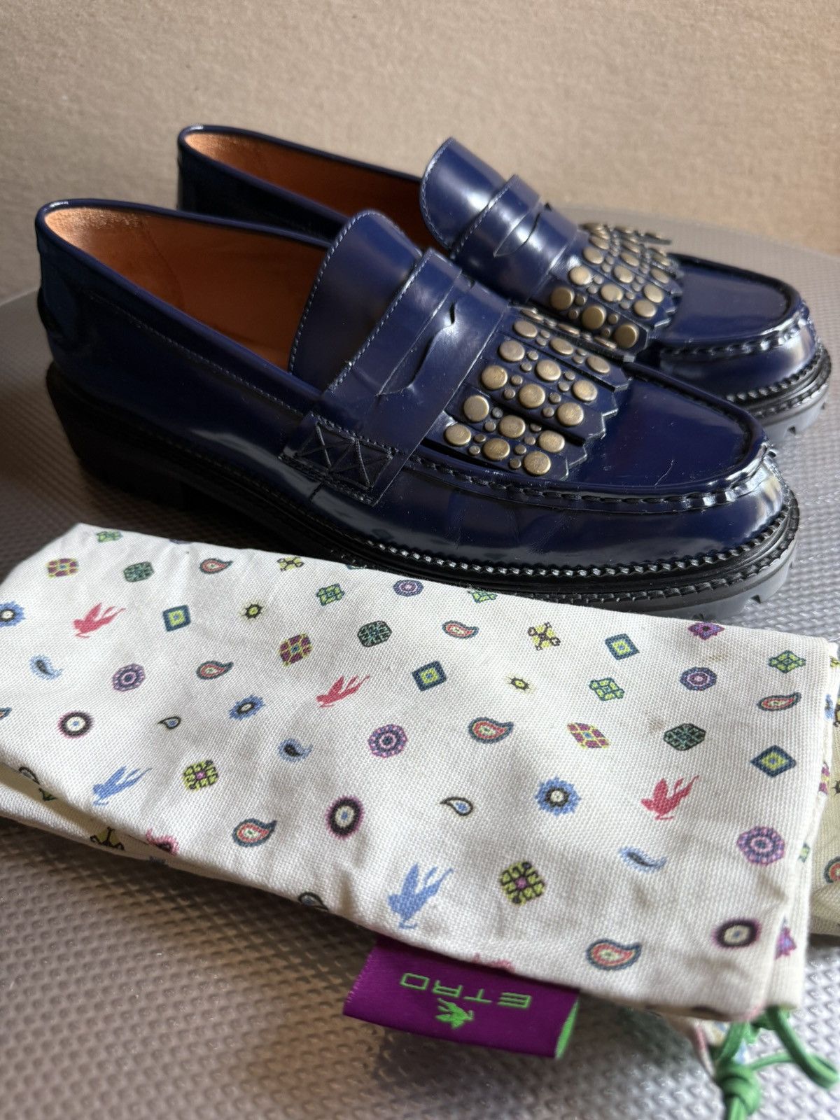 Etro Etro navy blue studded tassel loafers Size US 12 / EU 45 - 9 Thumbnail