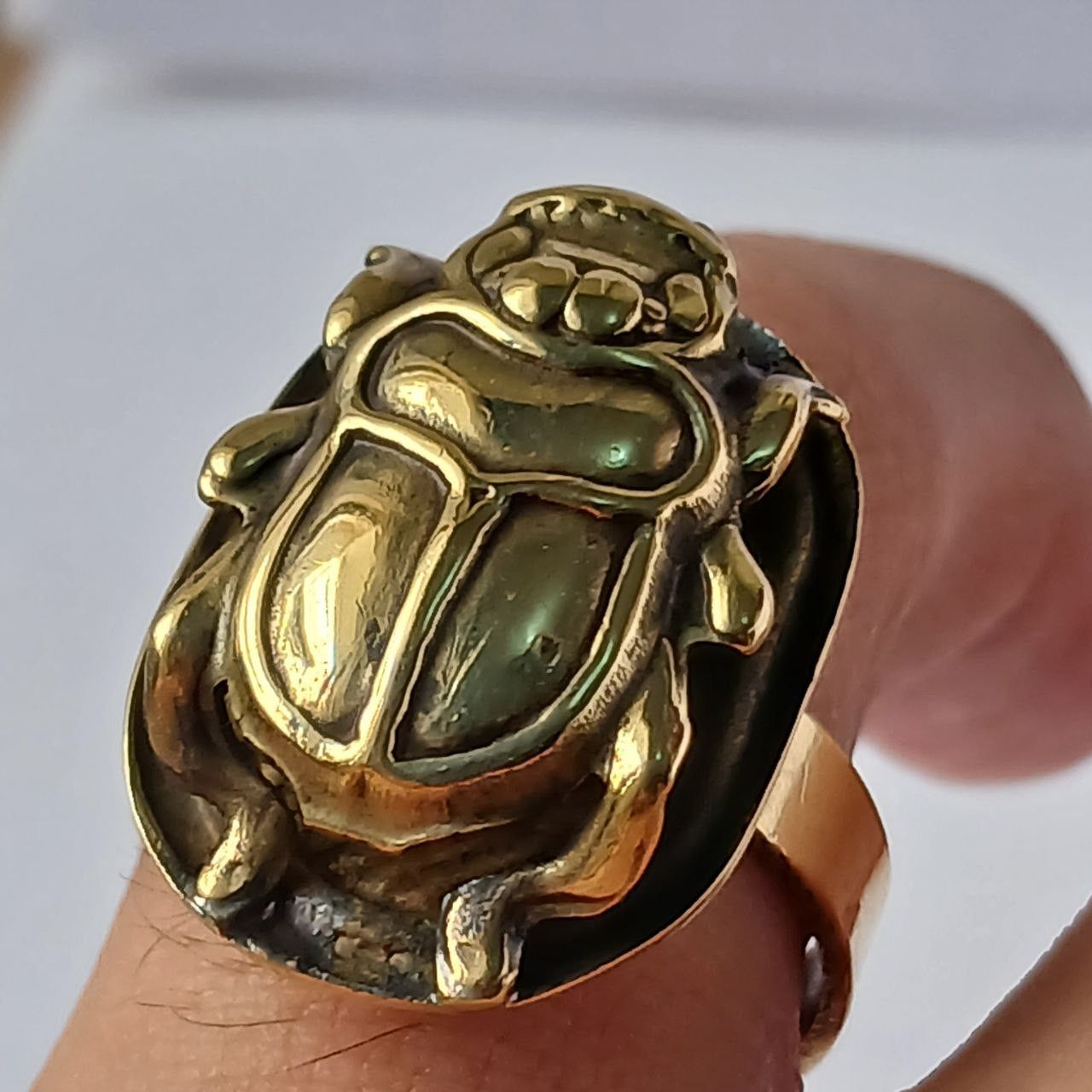 Handmade Vintage Egyptian Brass Scarab Ring – Handmade Adjustable Size ONE SIZE - 1 Thumbnail