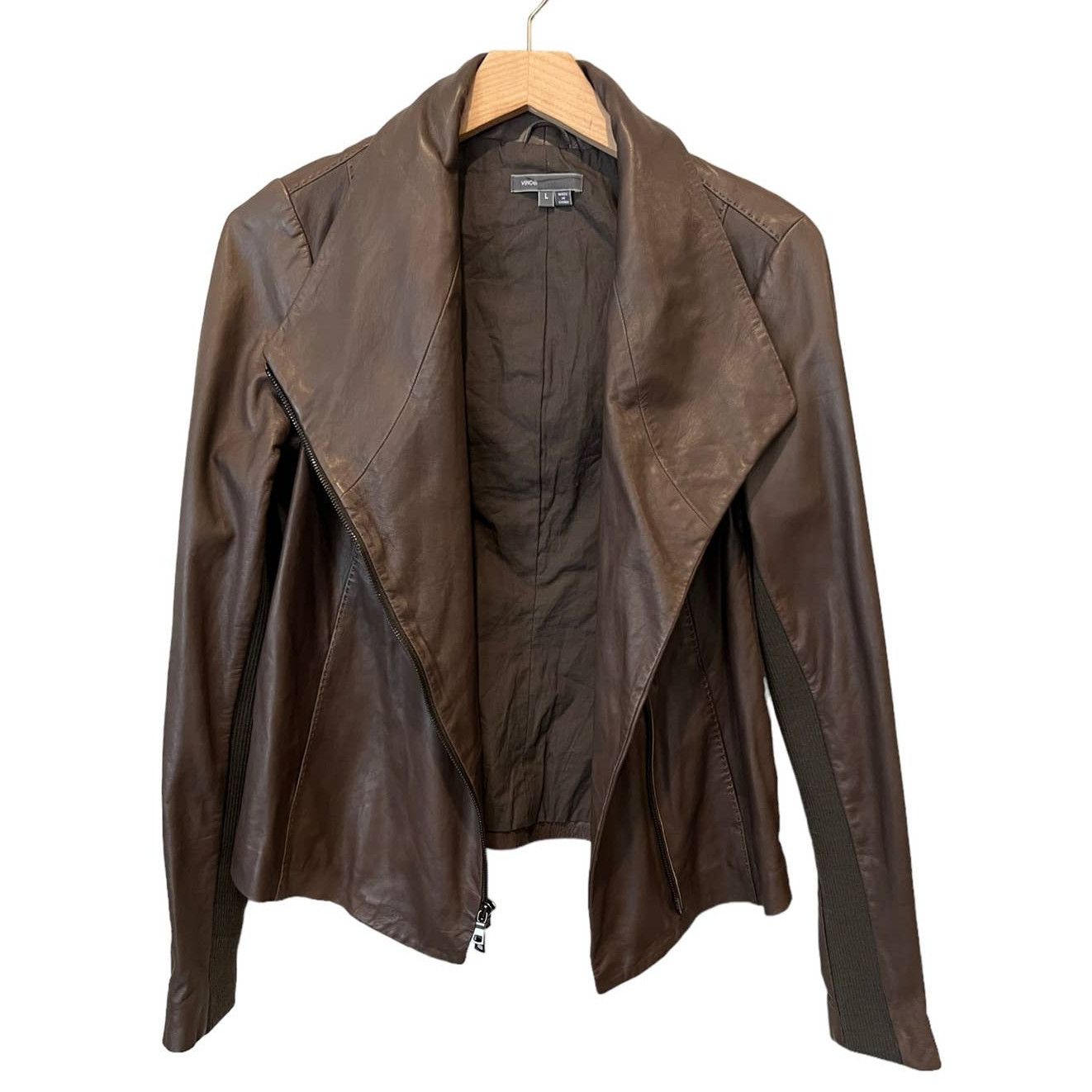 VINCE Women's Wool & Leather Open front Jacket Size M Brown newest