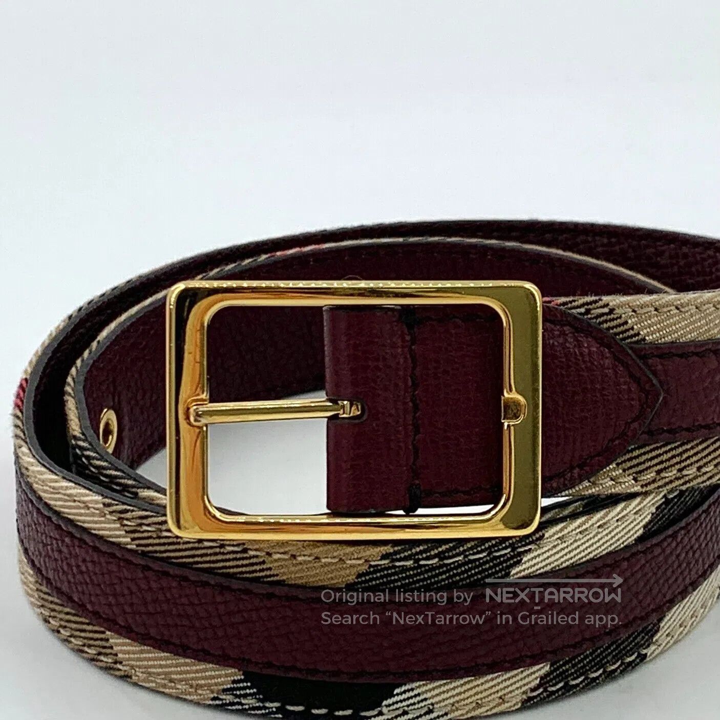 Burberry Burberry Color-Blocked Plaid Design Square Buckle Leather Size ONE SIZE - 3 Thumbnail