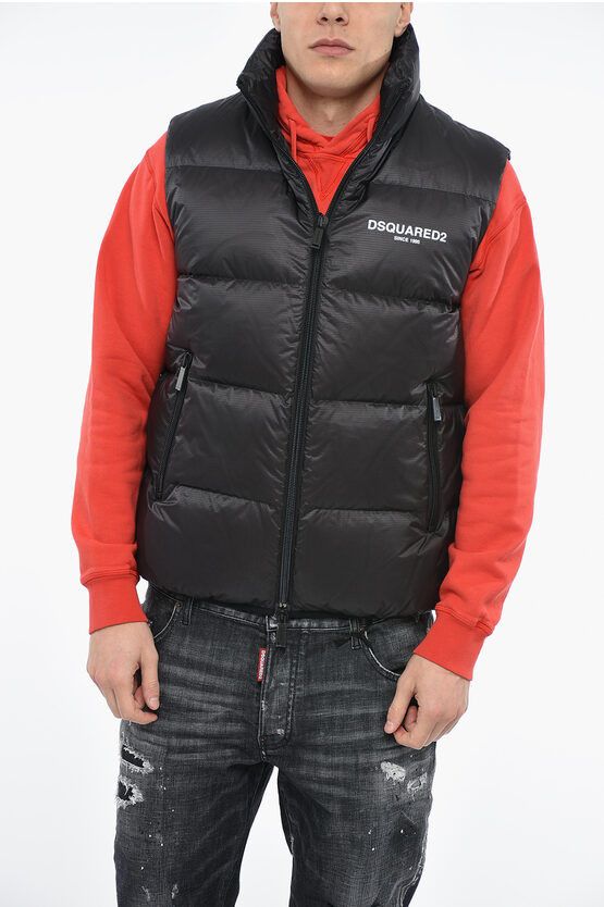 image of Dsquared2 Quilted Vest With Logo Print in Black, Men's (Size Large)
