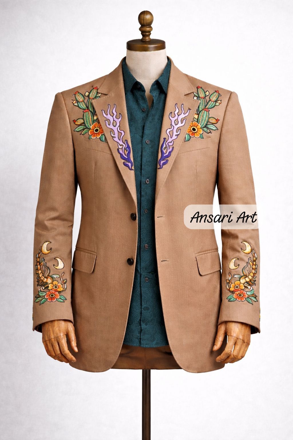 Other Men 2PC Customized floral cactus embroidery Nudie western Size 46S - 2 Thumbnail