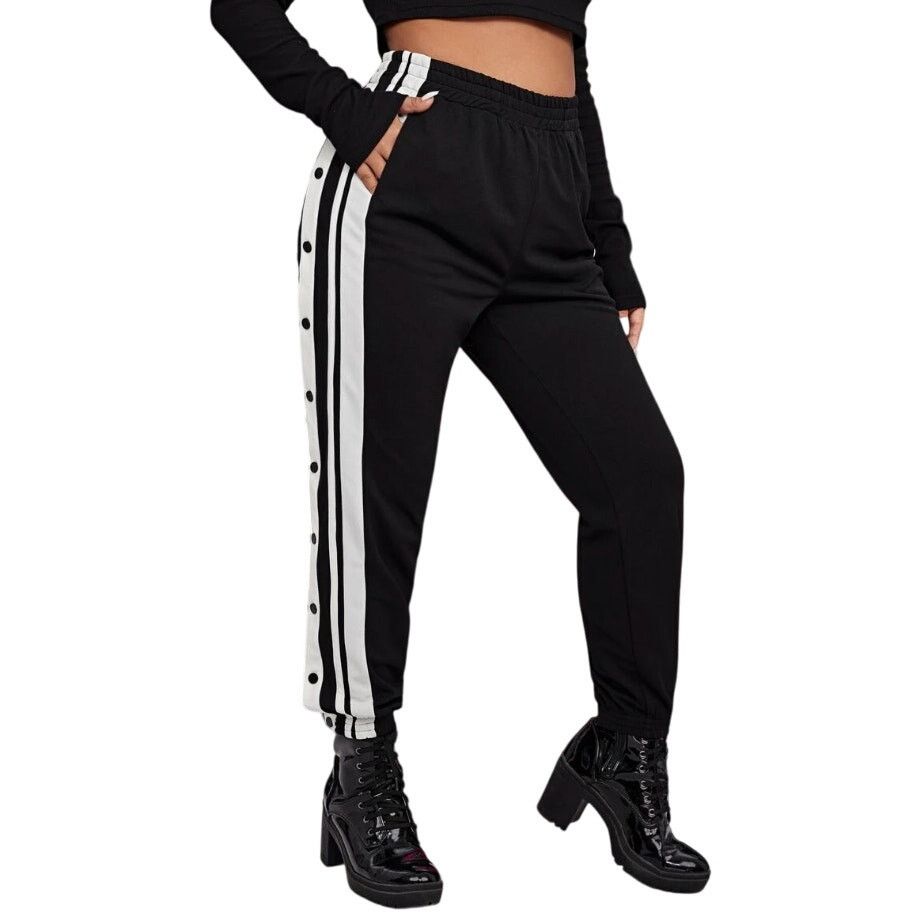Shein Vertical Striped Button Side Pants in Black, Size 1XL Size 38" / US 16 / IT 52 - 1 Thumbnail