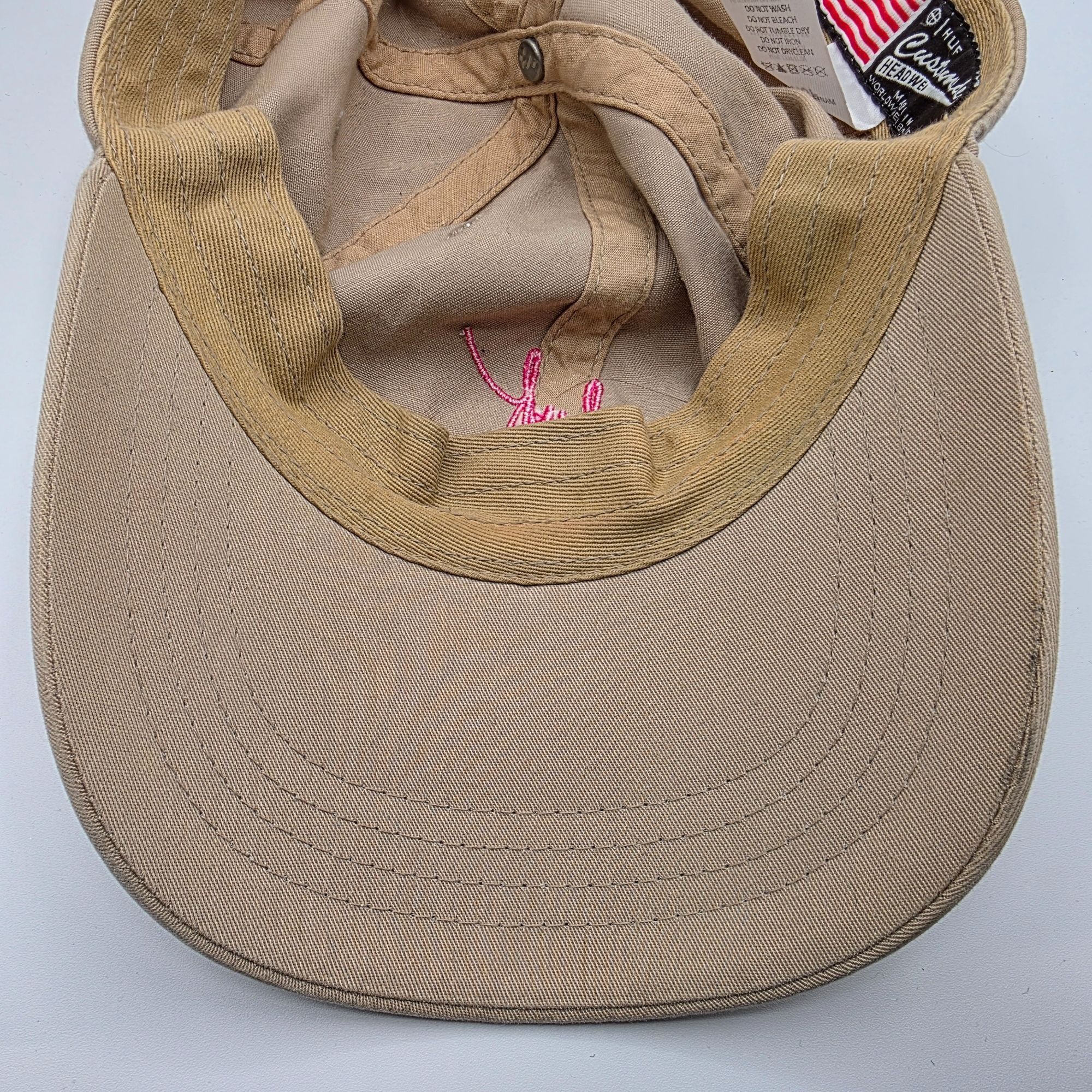 Huf HUF Script Curved Beige Pink Cotton Adjustable Strapback Hat Size ONE SIZE - 8 Thumbnail