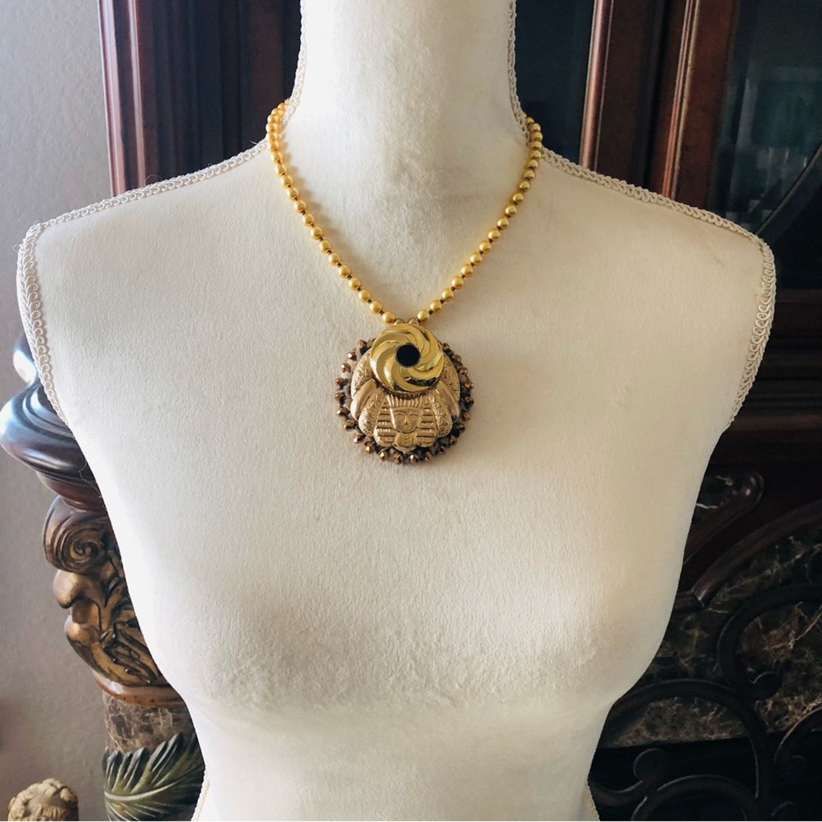 Handmade Handcrafted repurpose Egyptian medallion Pearl necklace Size ONE SIZE - 6 Thumbnail